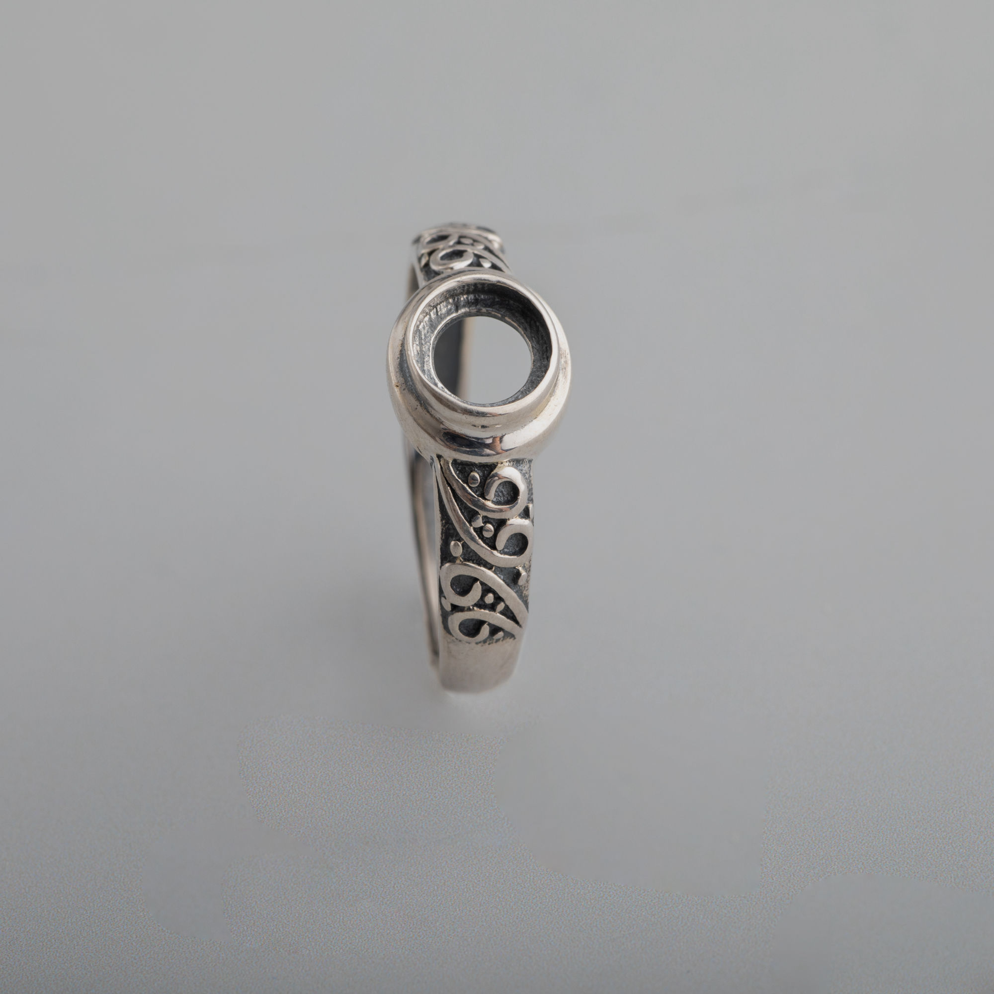 1Pcs 5-7MM Round Bezel Antiqued Style Solid 925 Sterling Silver Cabochon Tray DIY Adjustable Ring Settings Supplies 1213056