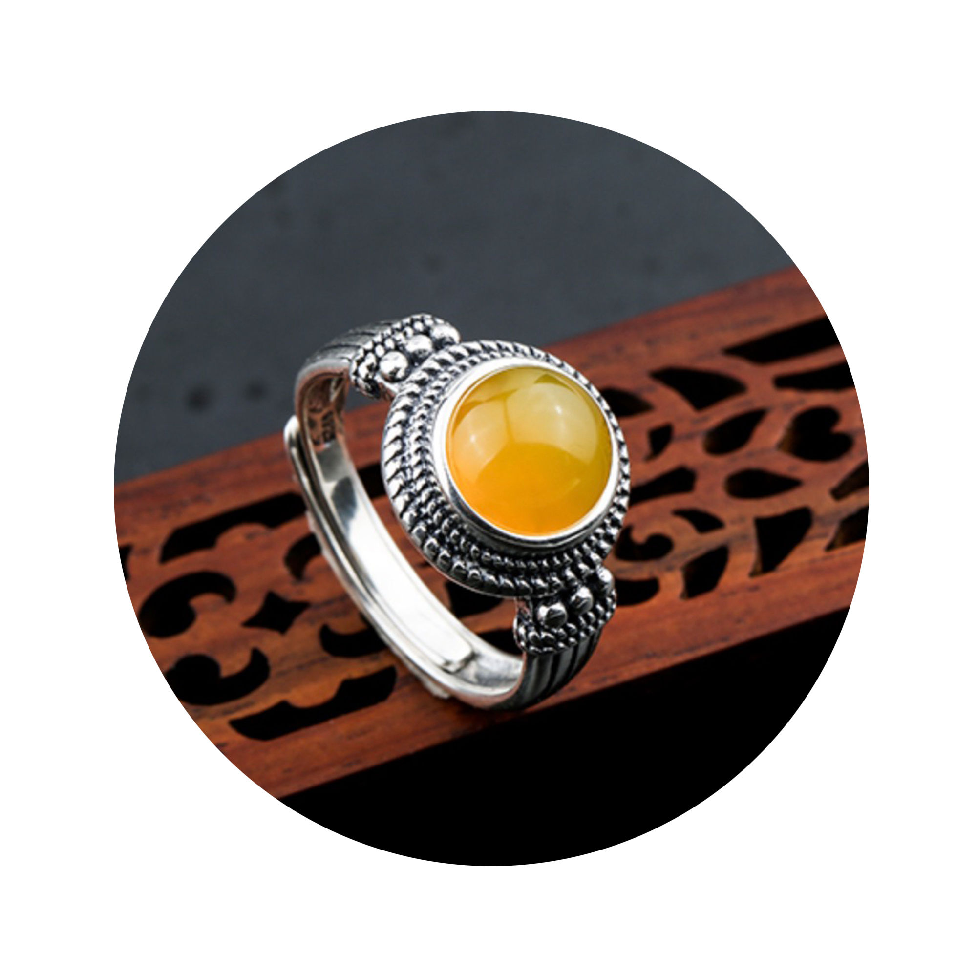 1Pcs 6-10MM Round Bezel Antiqued Style Solid 925 Sterling Silver Cabochon Tray DIY Adjustable Ring Settings Supplies 1213059 - Click Image to Close