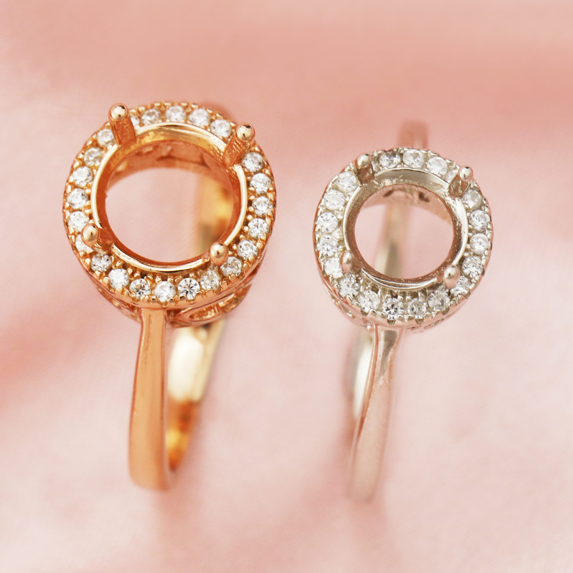 Keepsake Breast Milk Round Halo Prongs Ring Settings Resin Solid 14K Gold with Moissanite Accents DIY Ring Blank Band 1210054-1