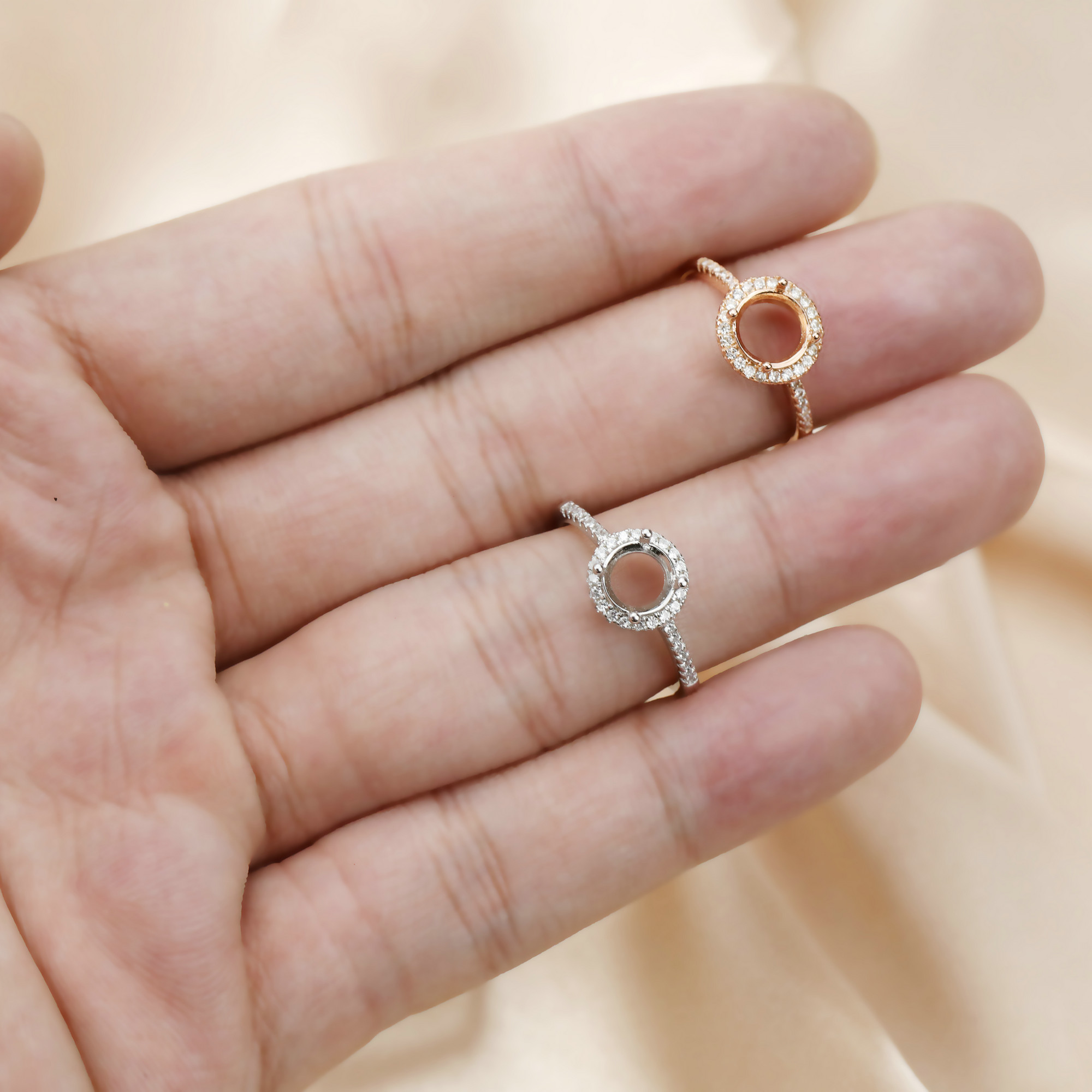 1Pcs 5-9MM Rose Gold Silver Round Gems Cz Stone Prong Setting Solid 925 Sterling Silver Bezel Tray DIY Adjustable Ring Settings 1214022 - Click Image to Close