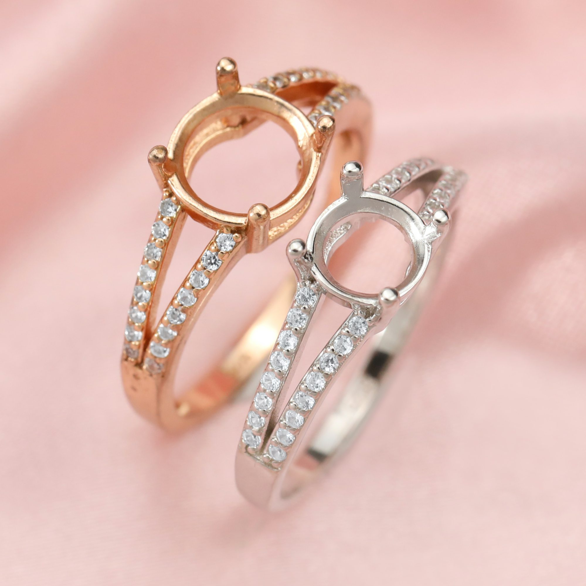 Keepsake Breast Milk Round Prongs Ring Settings Resin Solid 14K Gold with Moissanite Accents DIY Ring Blank Band 1214024-1