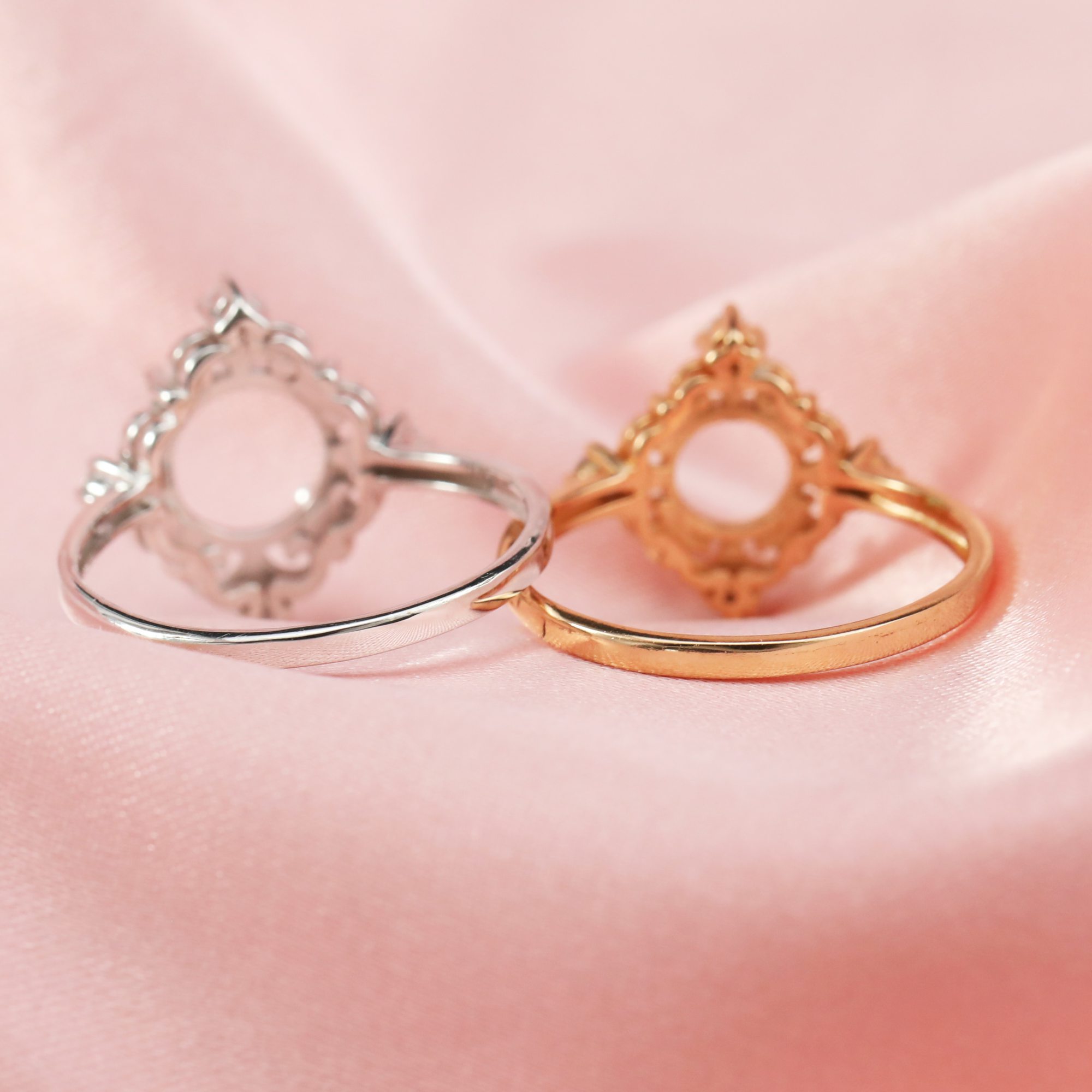 6-8MM Round Prong Ring Settings Art Deco Solid 14K/18K Gold Ring with Moissanite Accents DIY Gemstone Ring Bezel 1214026-1