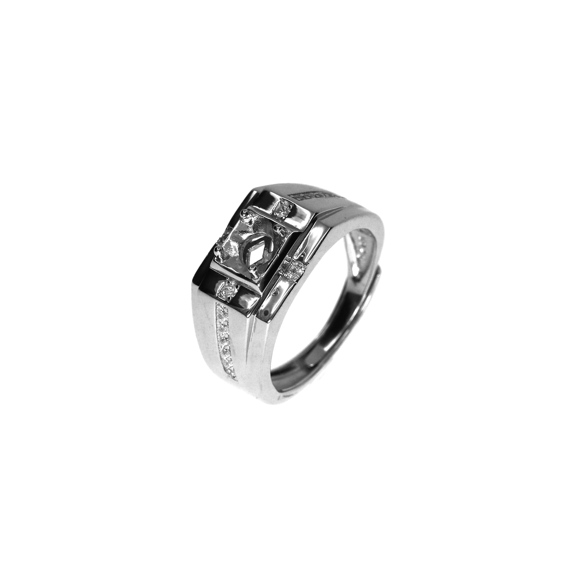 1Pcs 5-9MM Round Simple Silver Gemstone Cz Stone Prong Bezel Solid 925 Sterling Silver Adjustable Ring Settings For Men 1214034