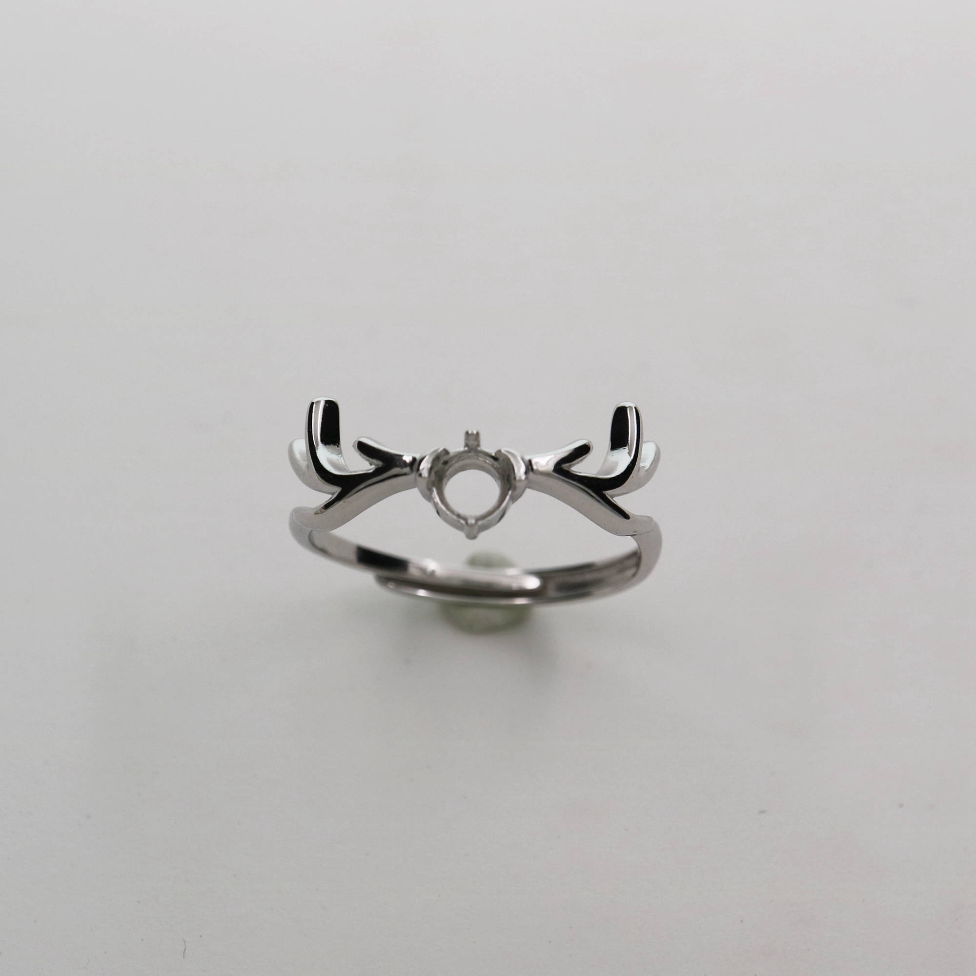 1Pcs 4MM Round Silver Rose Gold Gemstone Cz Stone Deer Horn Prong Bezel Solid 925 Sterling Silver Adjustable Ring Settings 1214037