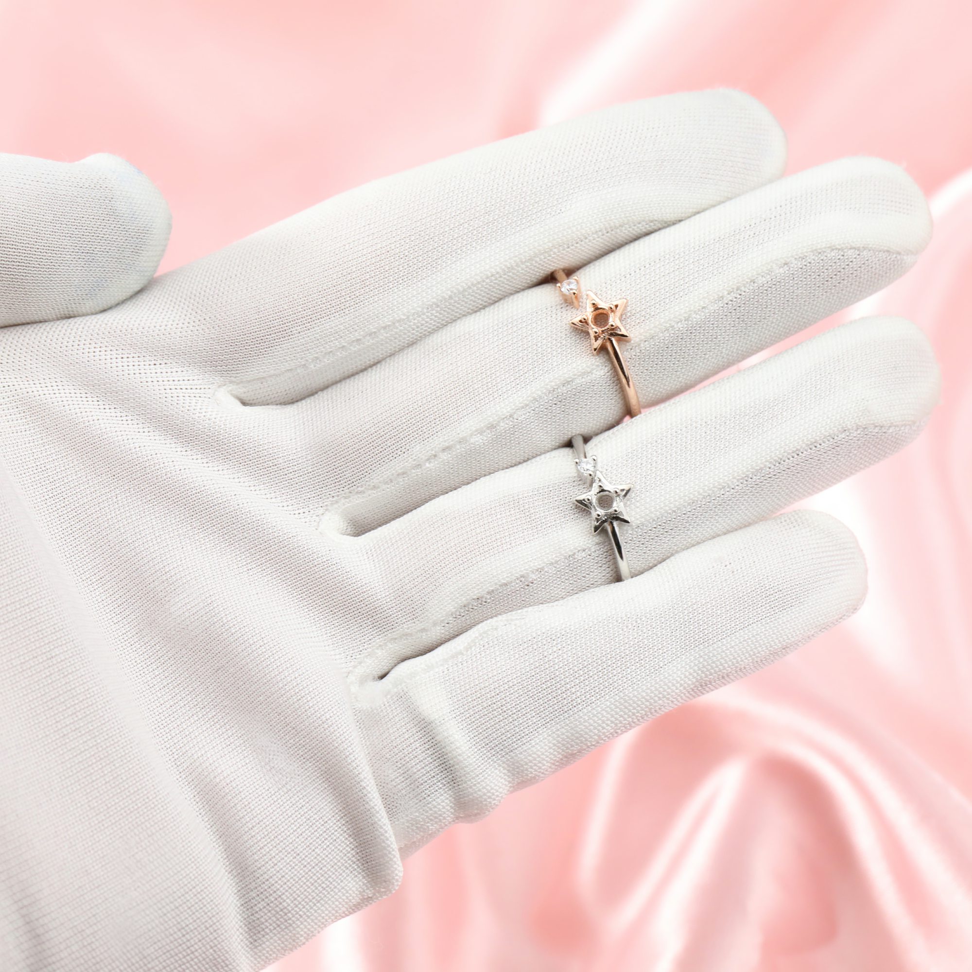 3MM Round Prong Ring Setttings Star Memory Jewelry Solid 14K 18K Gold DIY Ring Blank Wedding Band for Gemstone 1215018-1