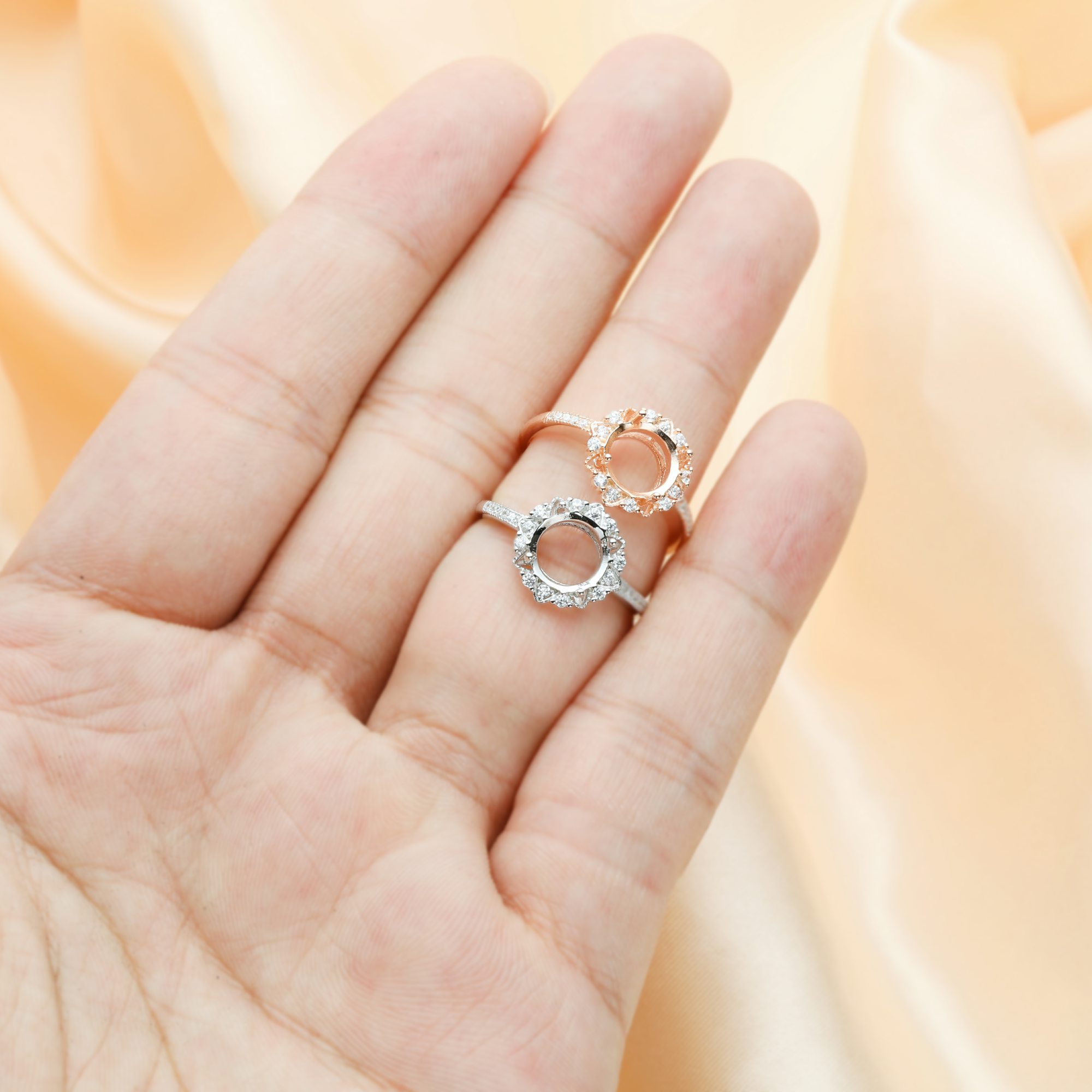 8MM Halo Round Prong Ring Settings,Flower Solid 925 Sterling Silver Rose Gold Plated Ring,Vintage Styles Ring,DIY Ring Bezel For Gemstone 1215062 - Click Image to Close