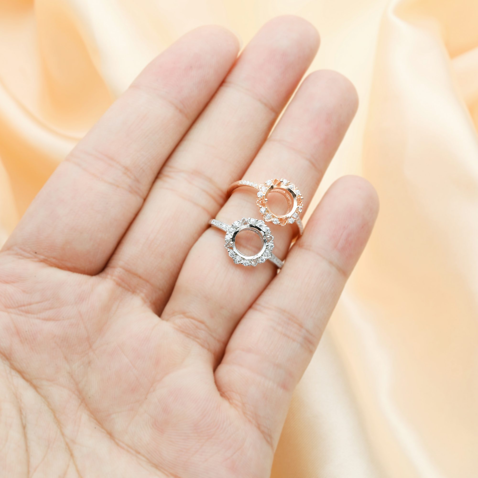 8MM Halo Round Prong Ring Settings,Flower Solid 925 Sterling Silver Rose Gold Plated Ring,Vintage Styles Ring,DIY Ring Bezel For Gemstone 1215062 - Click Image to Close