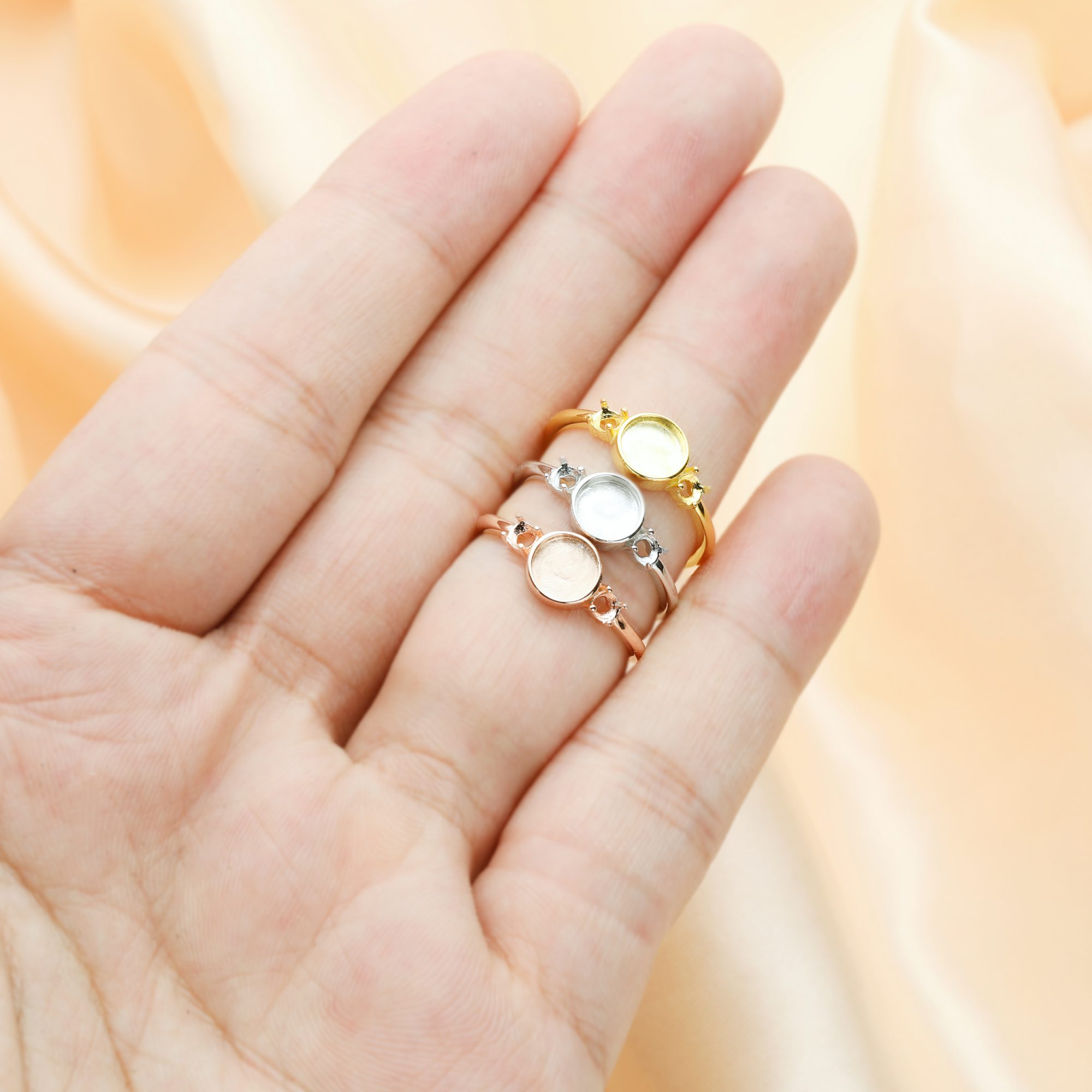 6MM Keepsake Breast Milk Resin Round Ring Settings with 3MM Side Stones,Solid Back 925 Sterling Silver Rose Gold Plated Ring,3 Stone Bezel Ring,DIY Ring Supplies 1215063 - Click Image to Close