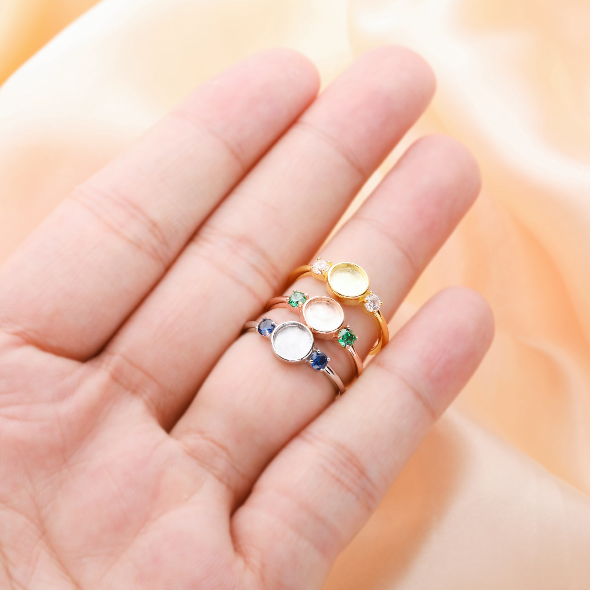 6MM Keepsake Breast Milk Resin Round Ring Settings with 3MM BirthStones,Solid Back 925 Sterling Silver Rose Gold Plated Ring,DIY Ring Supplies 1215066 - Click Image to Close