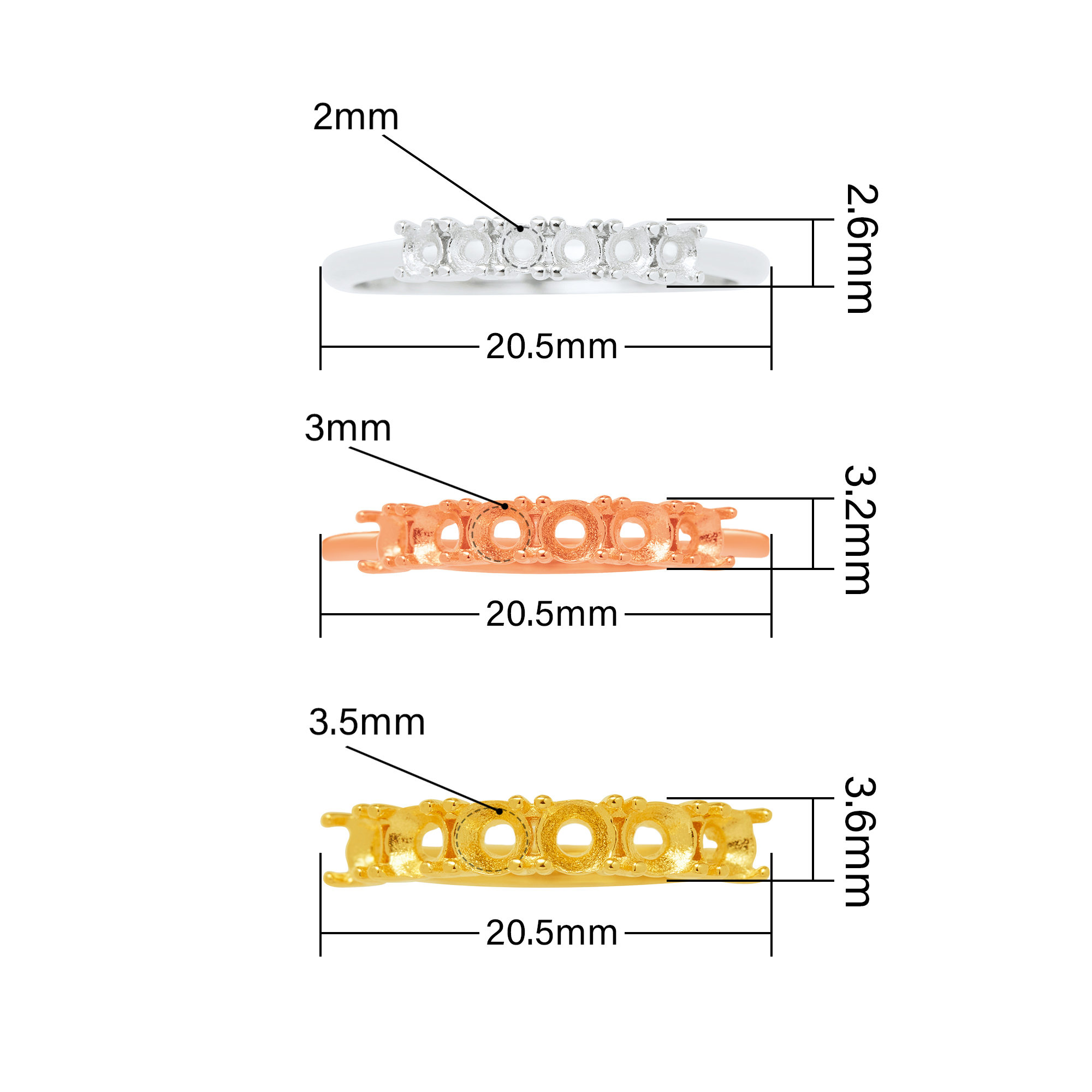 6 Stones Round Prongs Ring Settings,Solid 925 Sterling Silver Rose Gold Plated Ring,Family Ring,Adjustable Ring,DIY Ring Supplies For Gemstone 1215101 - Click Image to Close