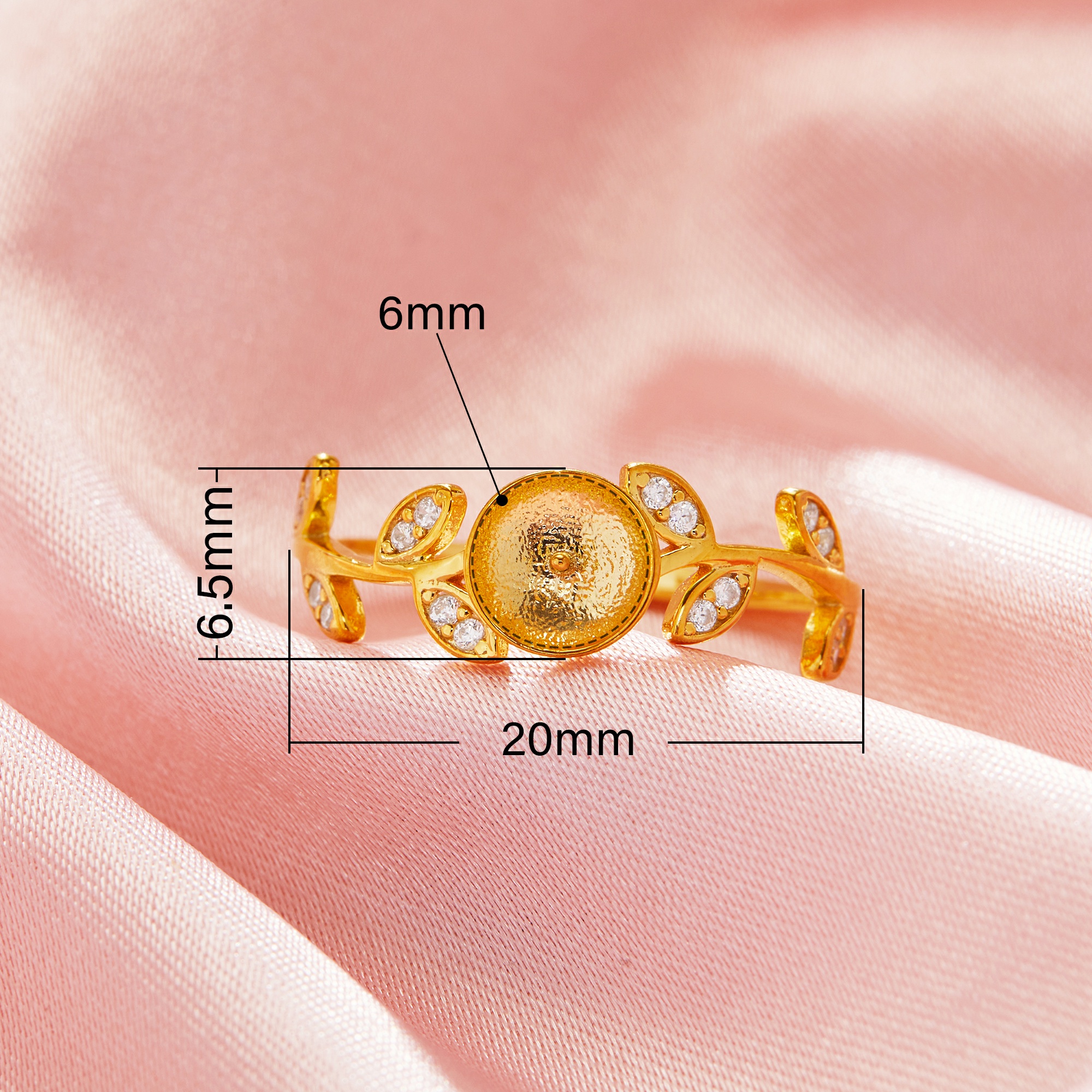 Round Pin Ring Settings For Half Drilled Pearl Bead,Solid 14K 18K Gold Ring For Half Drilled Beads,Tree Branch Leaf Ring,DIY Ring Supplies 1215104 - Click Image to Close