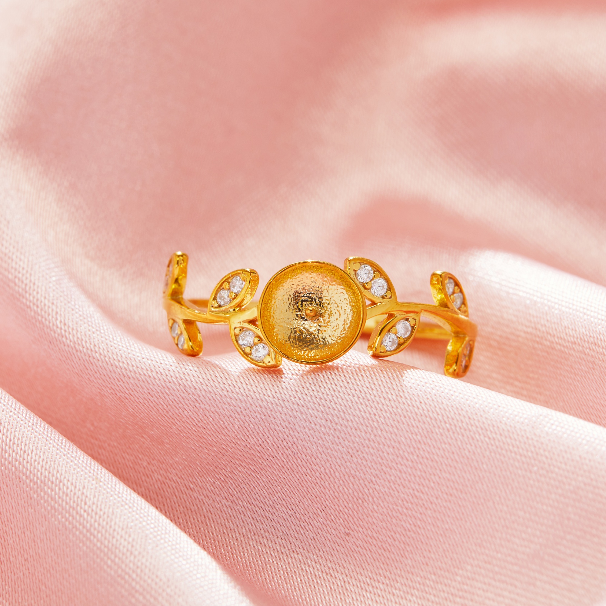 Round Pin Ring Settings For Half Drilled Pearl Bead,Solid 14K 18K Gold Ring For Half Drilled Beads,Tree Branch Leaf Ring,DIY Ring Supplies 1215104 - Click Image to Close