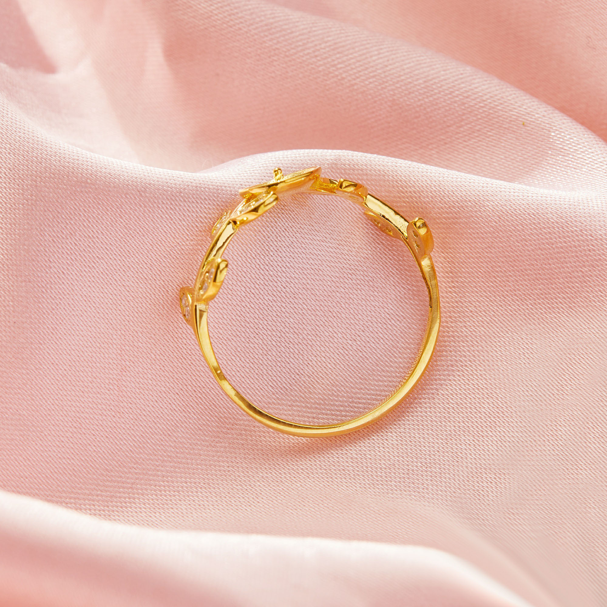 Round Pin Ring Settings For Half Drilled Pearl Bead,Solid 14K 18K Gold Ring For Half Drilled Beads,Tree Branch Leaf Ring,DIY Ring Supplies 1215104 - Click Image to Close