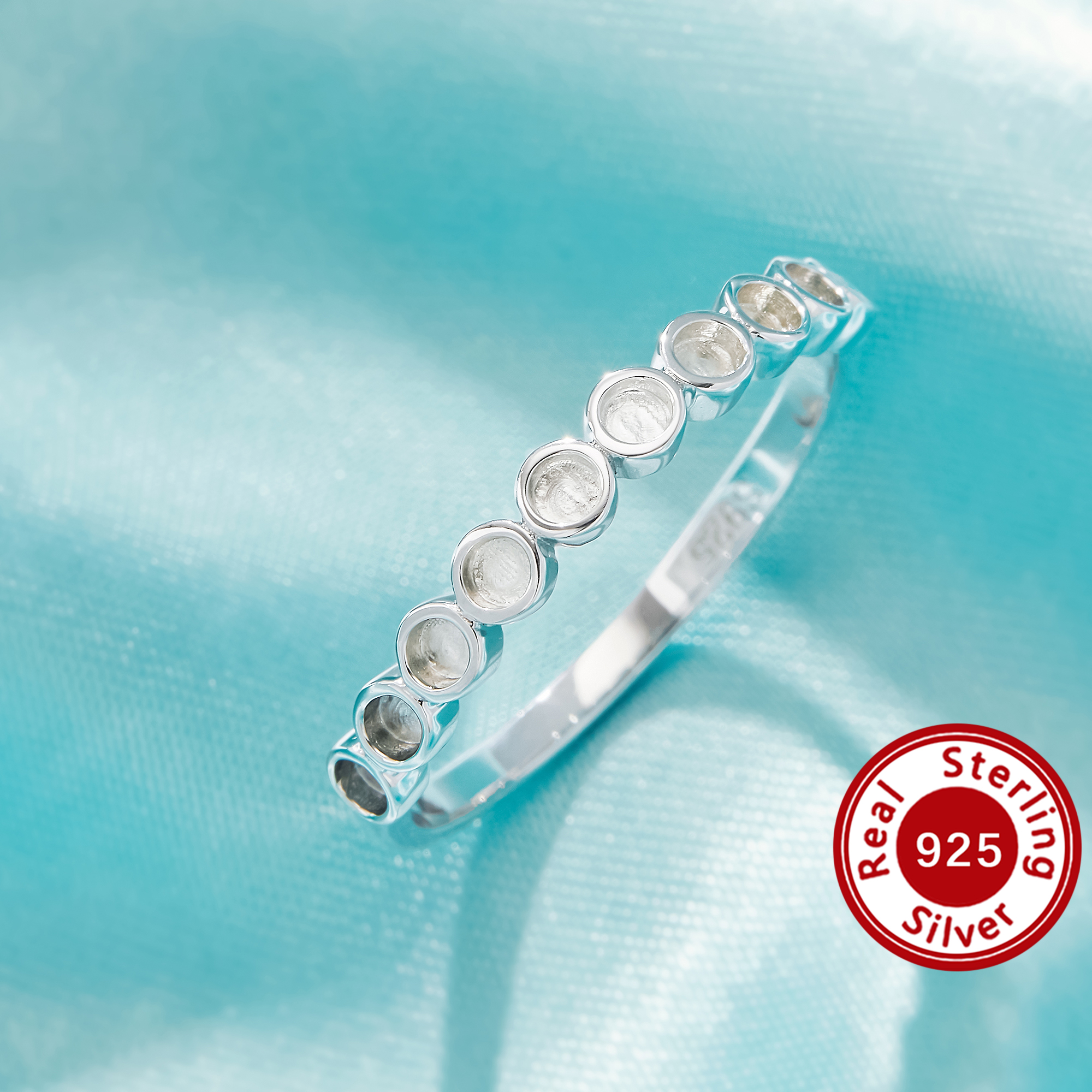 Keepsake Breast Milk Resin 2MM Round Bezel Ring Settings,Half Band Solid 925 Sterling Silver Round Bezel Ring,Stackable Ring,DIY Ring Supplies 1215107-1