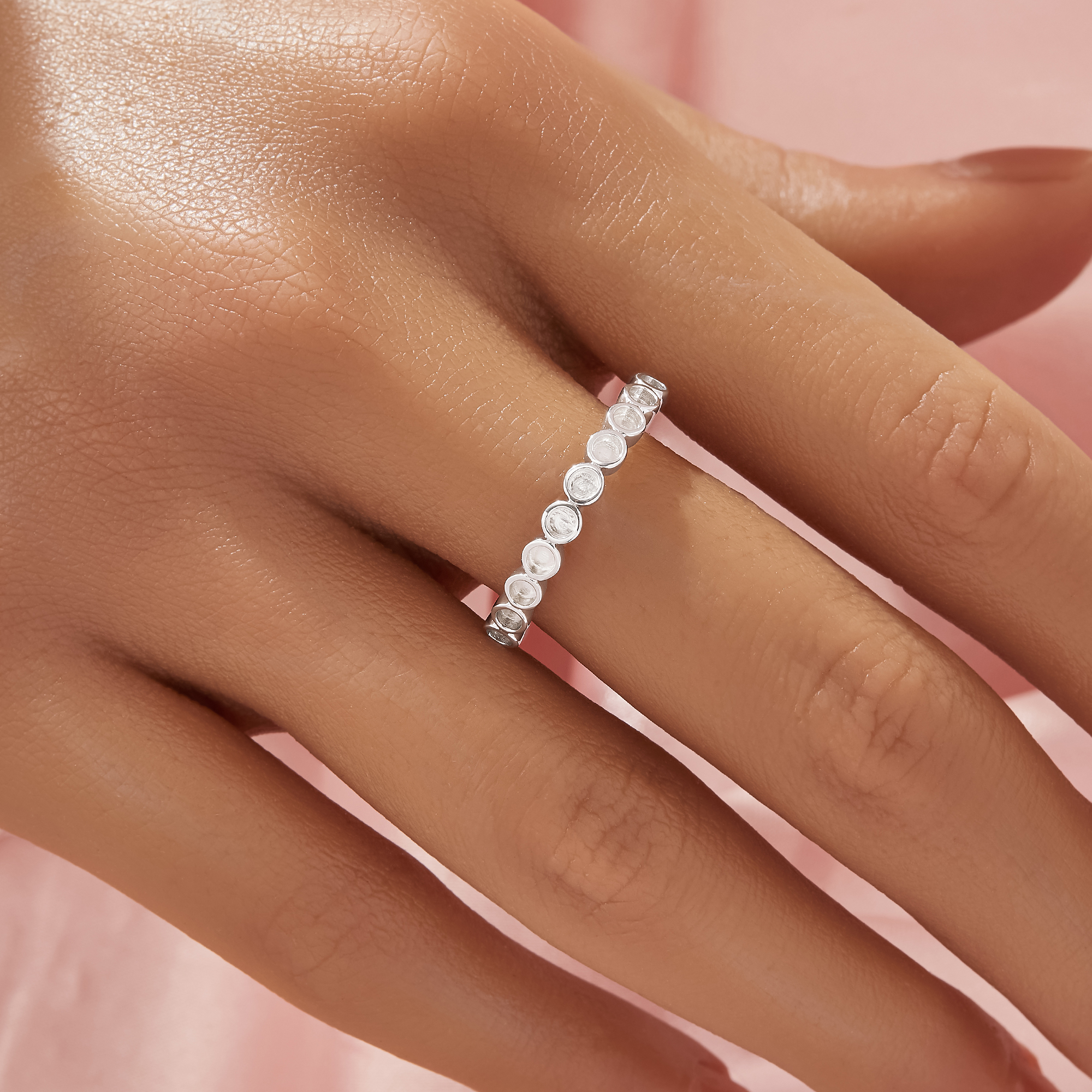 Keepsake Breast Milk Resin 2MM Round Bezel Ring Settings,Half Band Solid 925 Sterling Silver Round Bezel Ring,Stackable Ring,DIY Ring Supplies 1215107-1