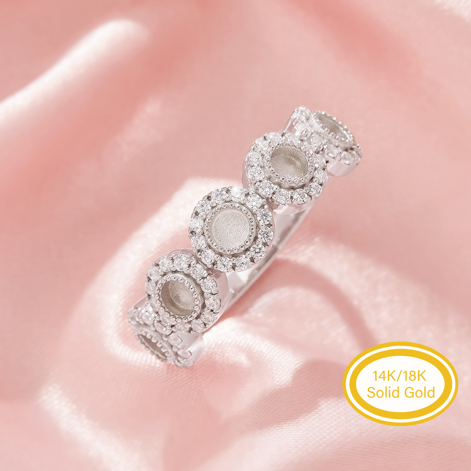 Keepsake Breast Milk Resin 3MM Round Bezel Ring Settings,Half Band Solid 14K 18K Gold Round Bezel Ring,Pave Moissanite Ring,DIY Ring Supplies 1215108