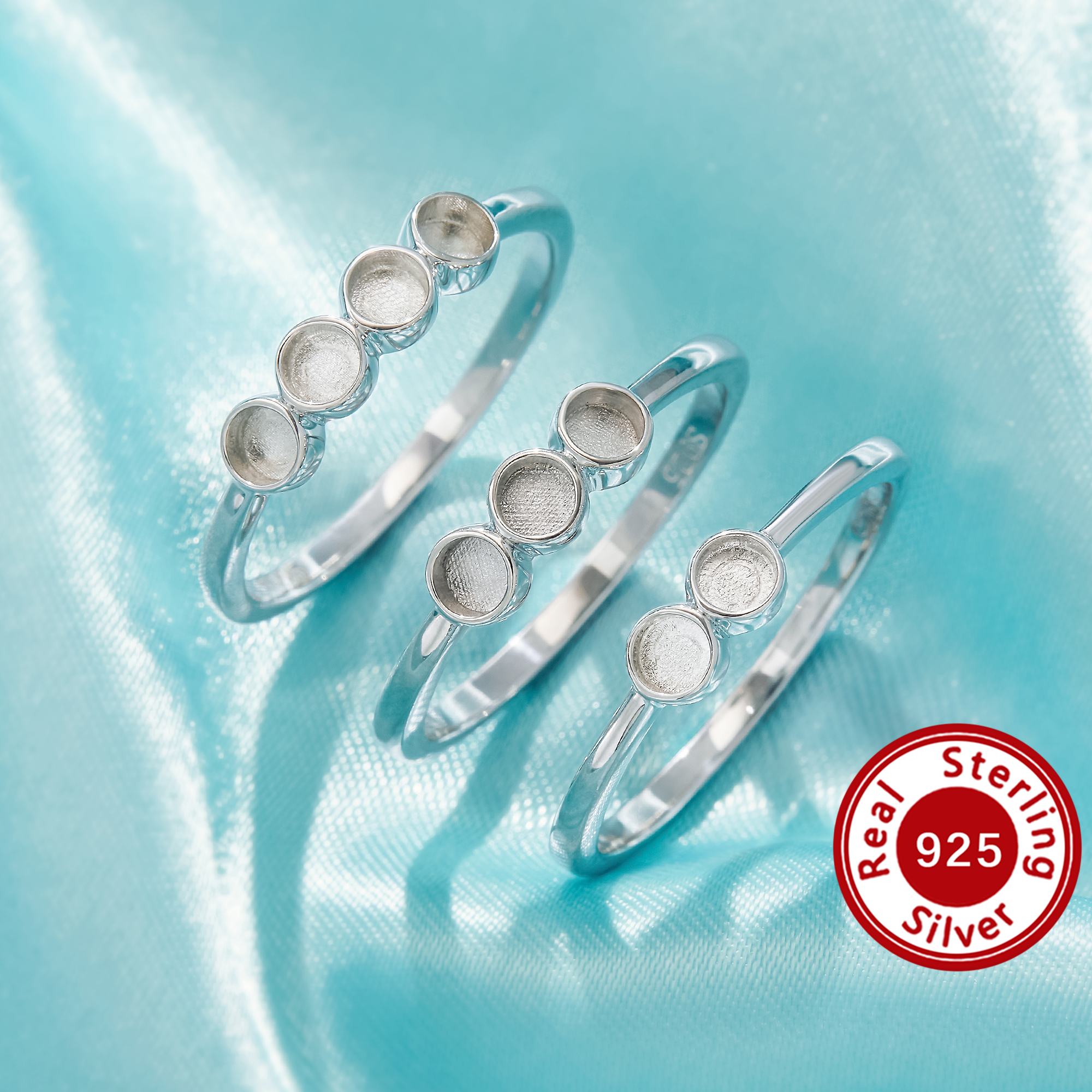 Keepsake Breast Milk Resin 3MM Round Bezel Ring Settings,Solid 925 Sterling Silver Round Bezel Ring,Stackable Ring,DIY Ring Supplies 1215109-1