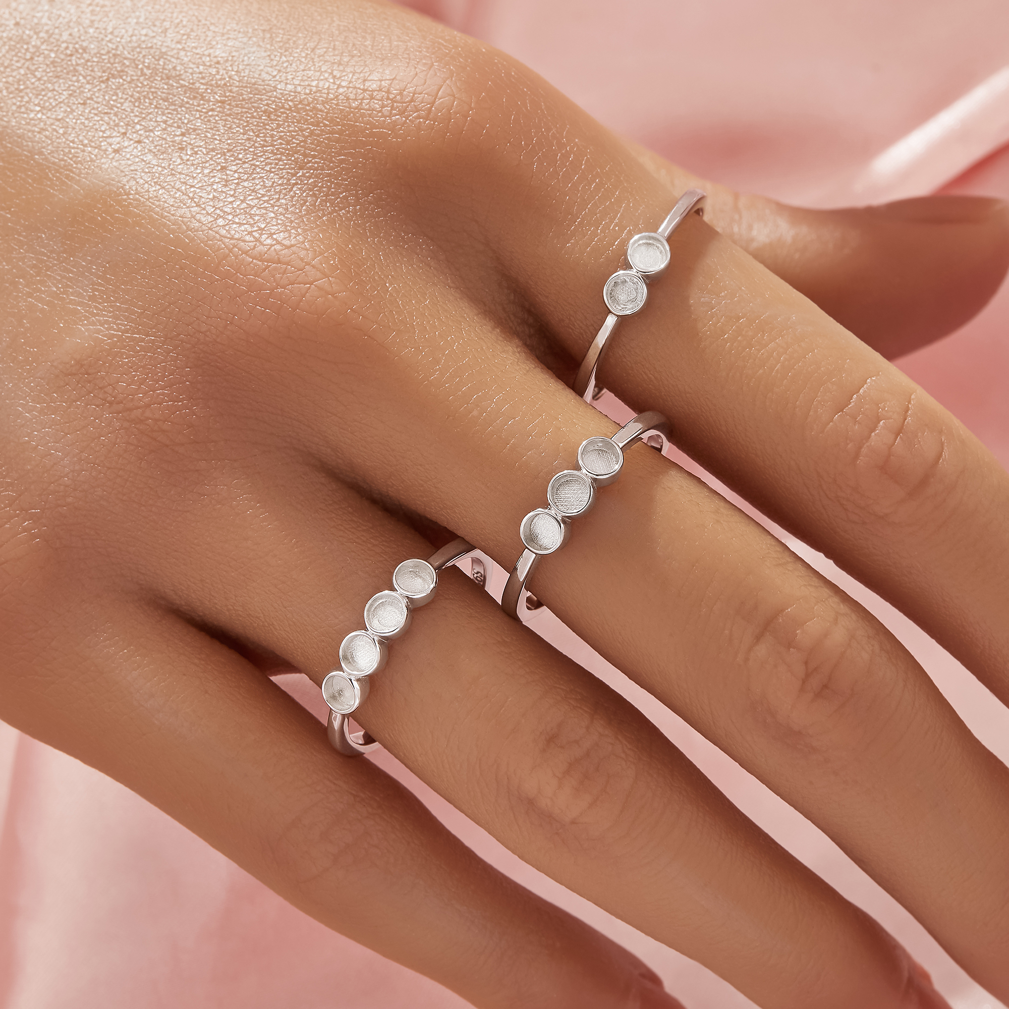 Keepsake Breast Milk Resin 3MM Round Bezel Ring Settings,Solid 925 Sterling Silver Round Bezel Ring,Stackable Ring,DIY Ring Supplies 1215109-1