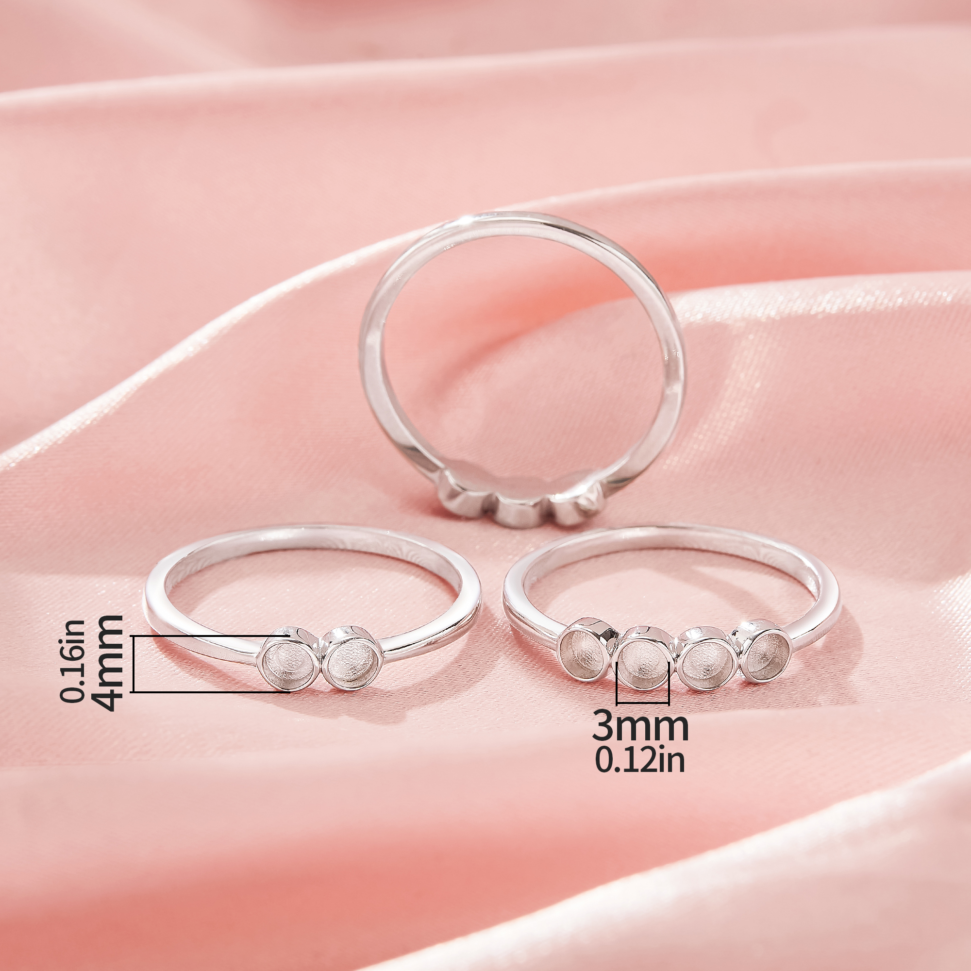 Keepsake Breast Milk Resin 3MM Round Bezel Ring Settings,Solid 925 Sterling Silver Round Bezel Ring,Stackable Ring,DIY Ring Supplies 1215109-1