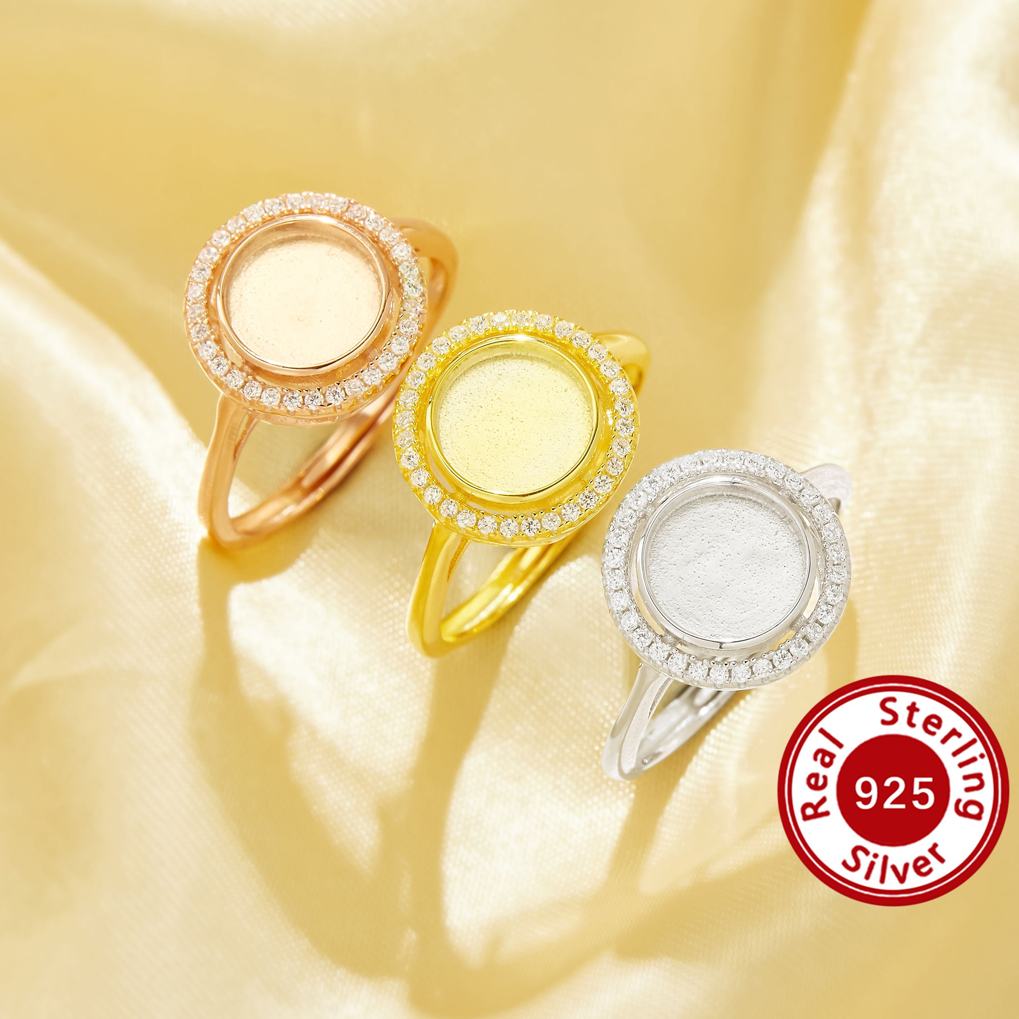 8MM Keepsake Breast Milk Resin Halo Round Bezel Ring Settings,Solid 925 Sterling Silver Rose Gold Plated Ring,Pave CZ Stone Ring,DIY Ring Supplies 1215110