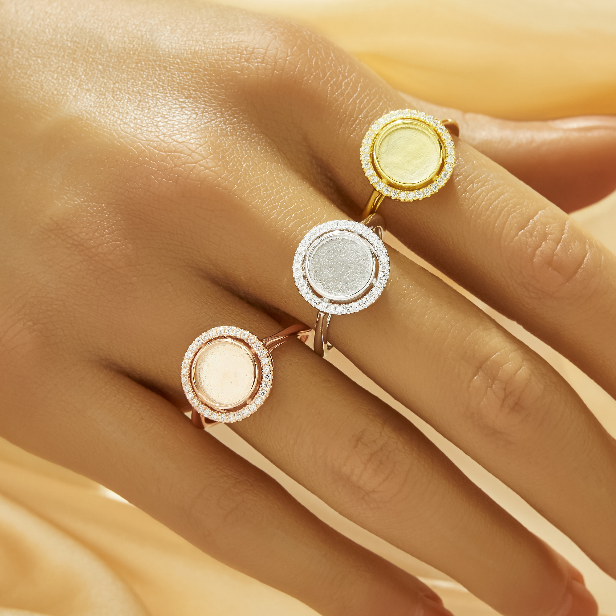 8MM Keepsake Breast Milk Resin Halo Round Bezel Ring Settings,Solid 925 Sterling Silver Rose Gold Plated Ring,Pave CZ Stone Ring,DIY Ring Supplies 1215110