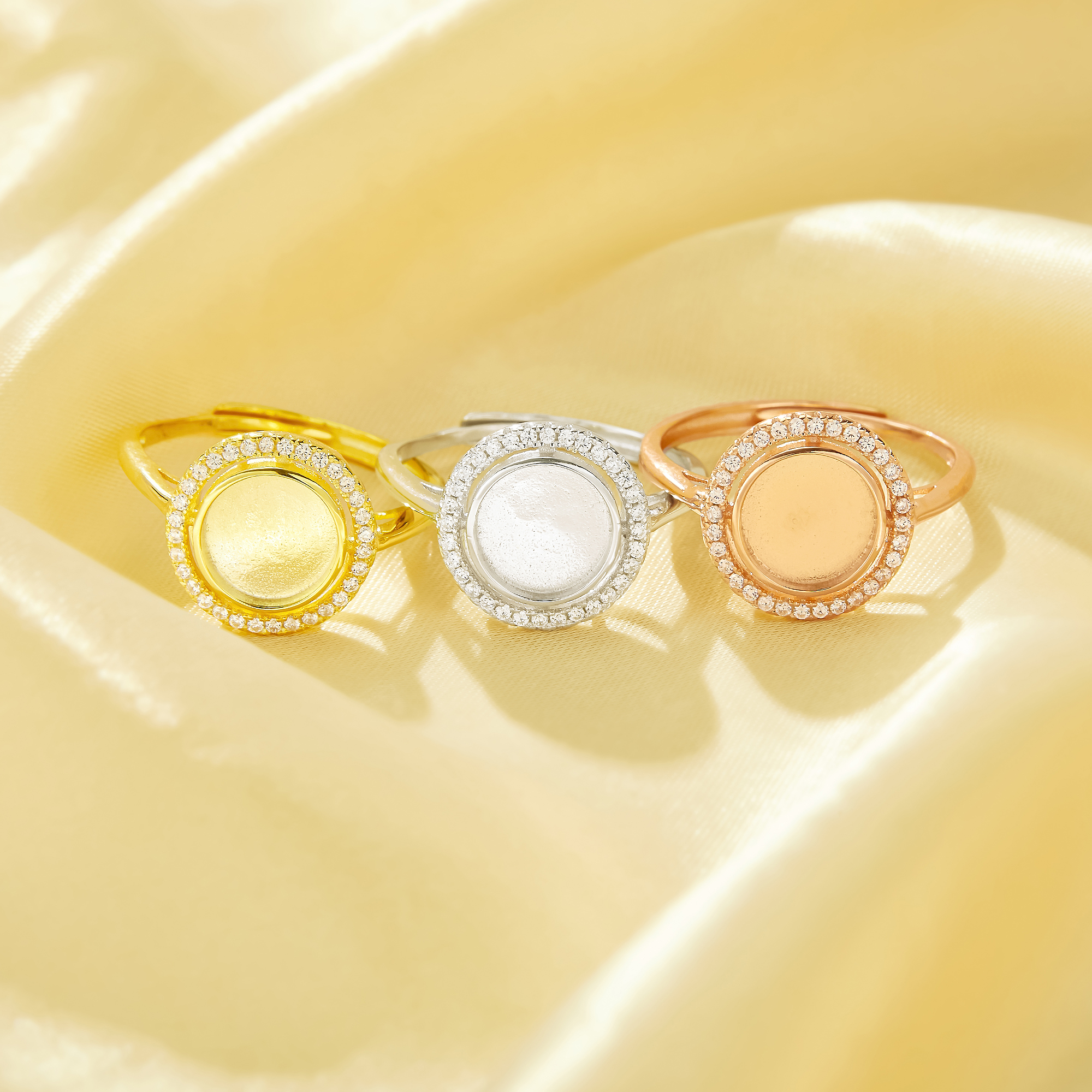 8MM Keepsake Breast Milk Resin Halo Round Bezel Ring Settings,Solid 925 Sterling Silver Rose Gold Plated Ring,Pave CZ Stone Ring,DIY Ring Supplies 1215110