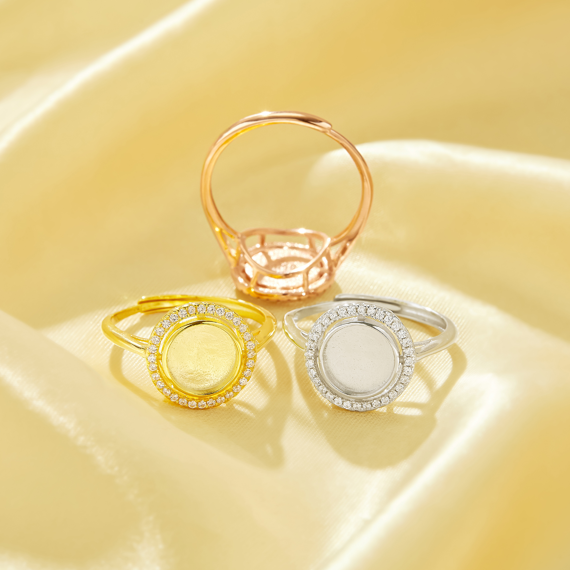 8MM Keepsake Breast Milk Resin Halo Round Bezel Ring Settings,Solid 925 Sterling Silver Rose Gold Plated Ring,Pave CZ Stone Ring,DIY Ring Supplies 1215110