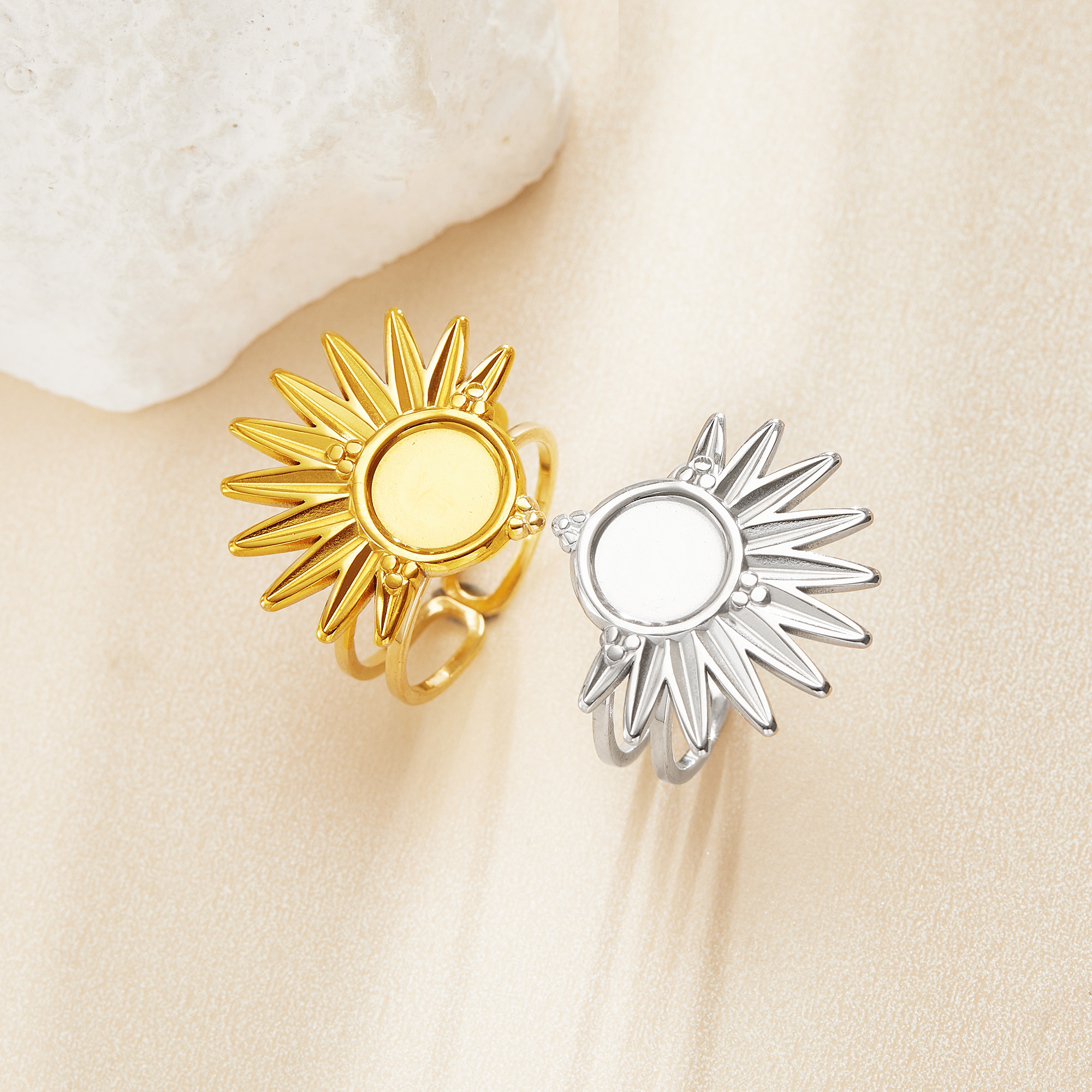 8MM Keepsake Breast Milk Resin Round Bezel Ring Settings,Stainless Steel Silver Gold Ring,Vintage Styles Sun Ring,DIY Ring Blank Supplies 1215115