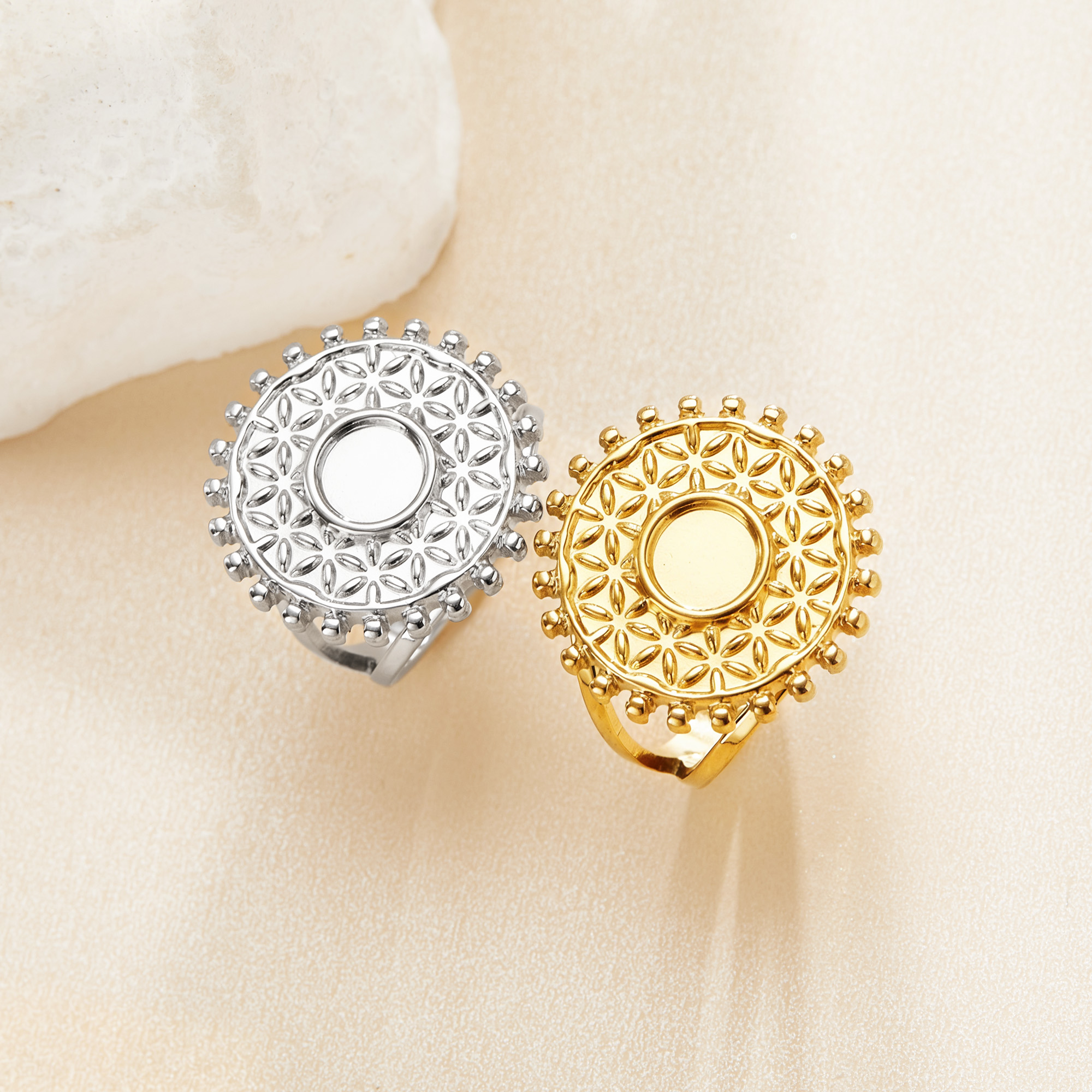 6MM Keepsake Breast Milk Resin Round Bezel Ring Settings,Stainless Steel Silver Gold Sun Flower Ring,Art Deco Ring,DIY Ring Supplies 1215120