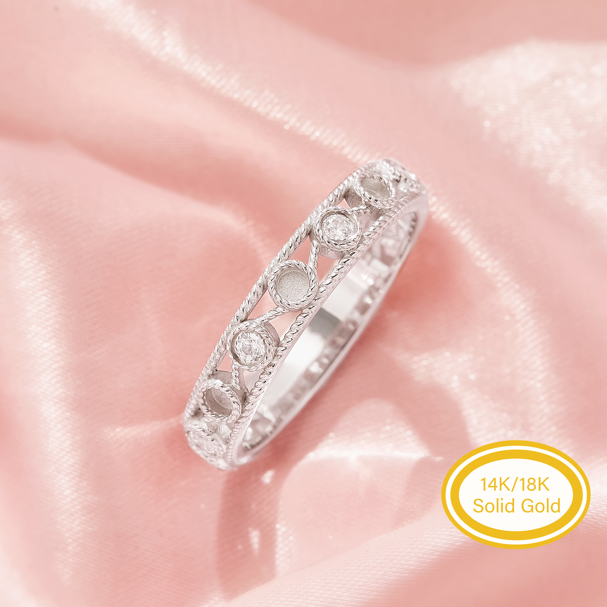 Keepsake Breast Milk Resin Birthstone Solid 14K Gold Round Ring,Twist Band Art Deco Stackable Ring,DIY Ring Supplies For Gemstone 1215129