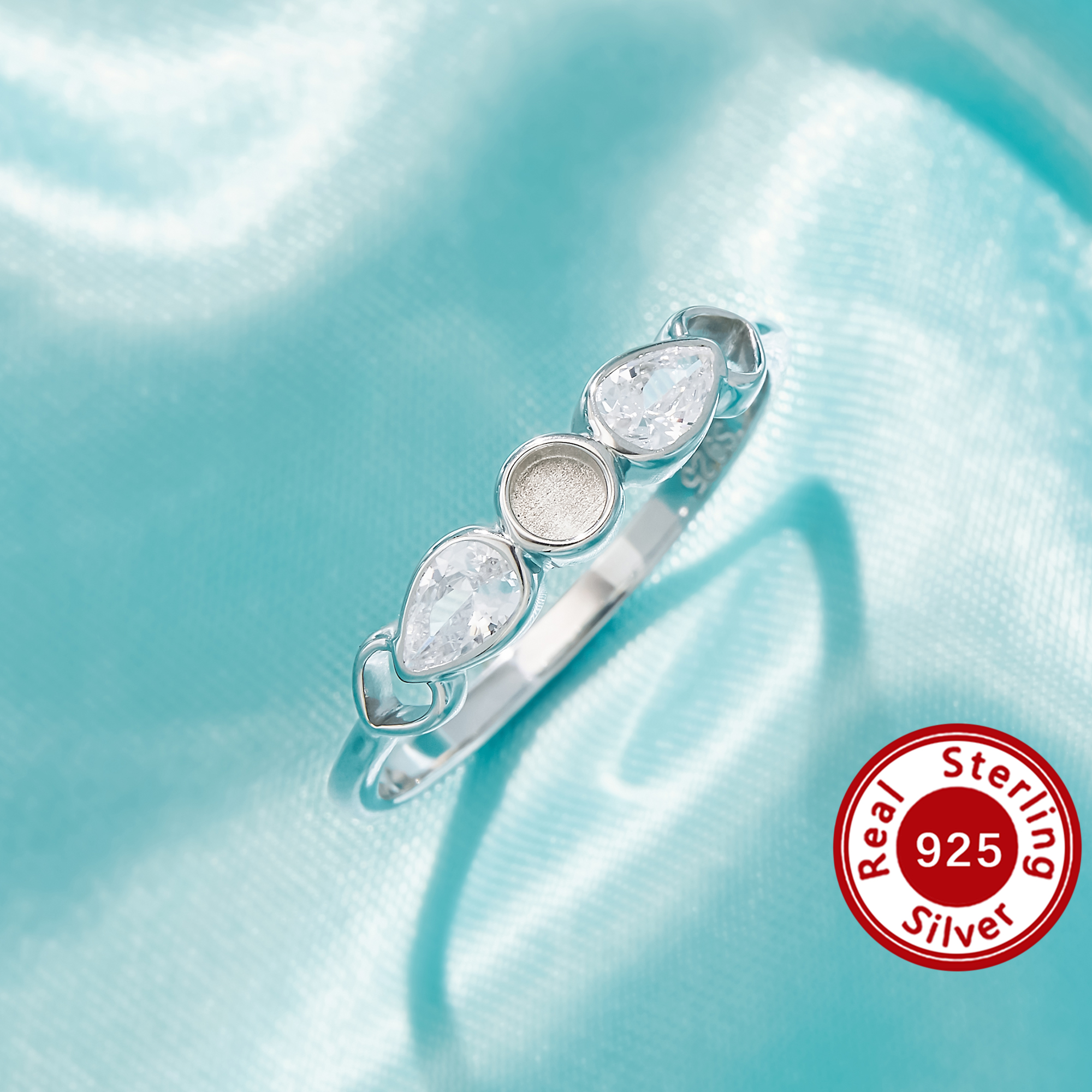 3MM Keepsake Breast Milk Resin Round Bezel Ring Settings,Birthstone Silver Solid 925 Sterling Silver Ring,Heart Vintage Styles Art Deco Ring 1215130-1
