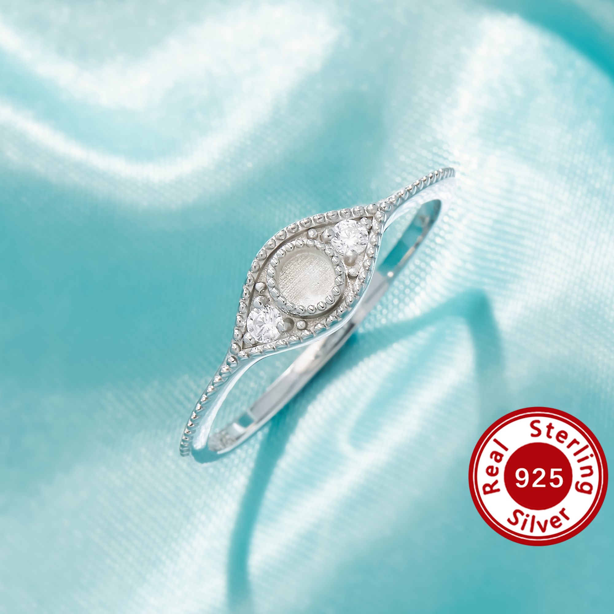 3MM Keepsake Breast Milk Resin Round Bezel Ring Settings,Birthstone Solid 925 Sterling Silver Ring,Retro Style Deco Solid Back Ring,DIY Ring 1215131-1