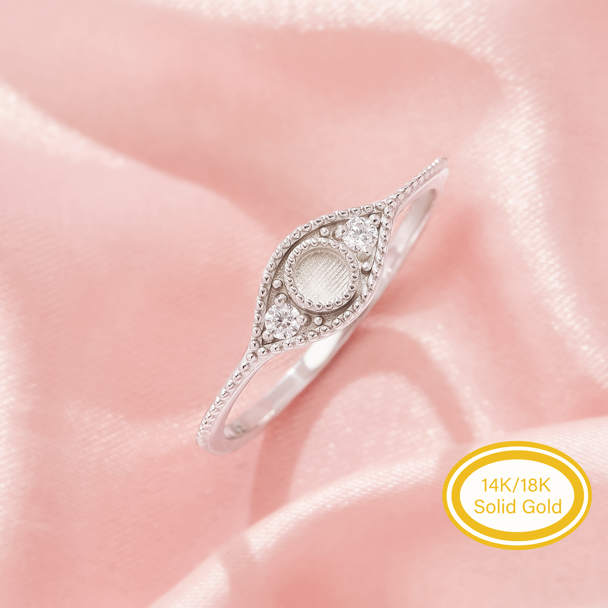 3MM Keepsake Breast Milk Resin Birthstone Round Bezel Ring Settings,Solid 14K 18K Gold Ring,Retro Style Art Deco Solid Back Ring,DIY Ring Supplies 1215131