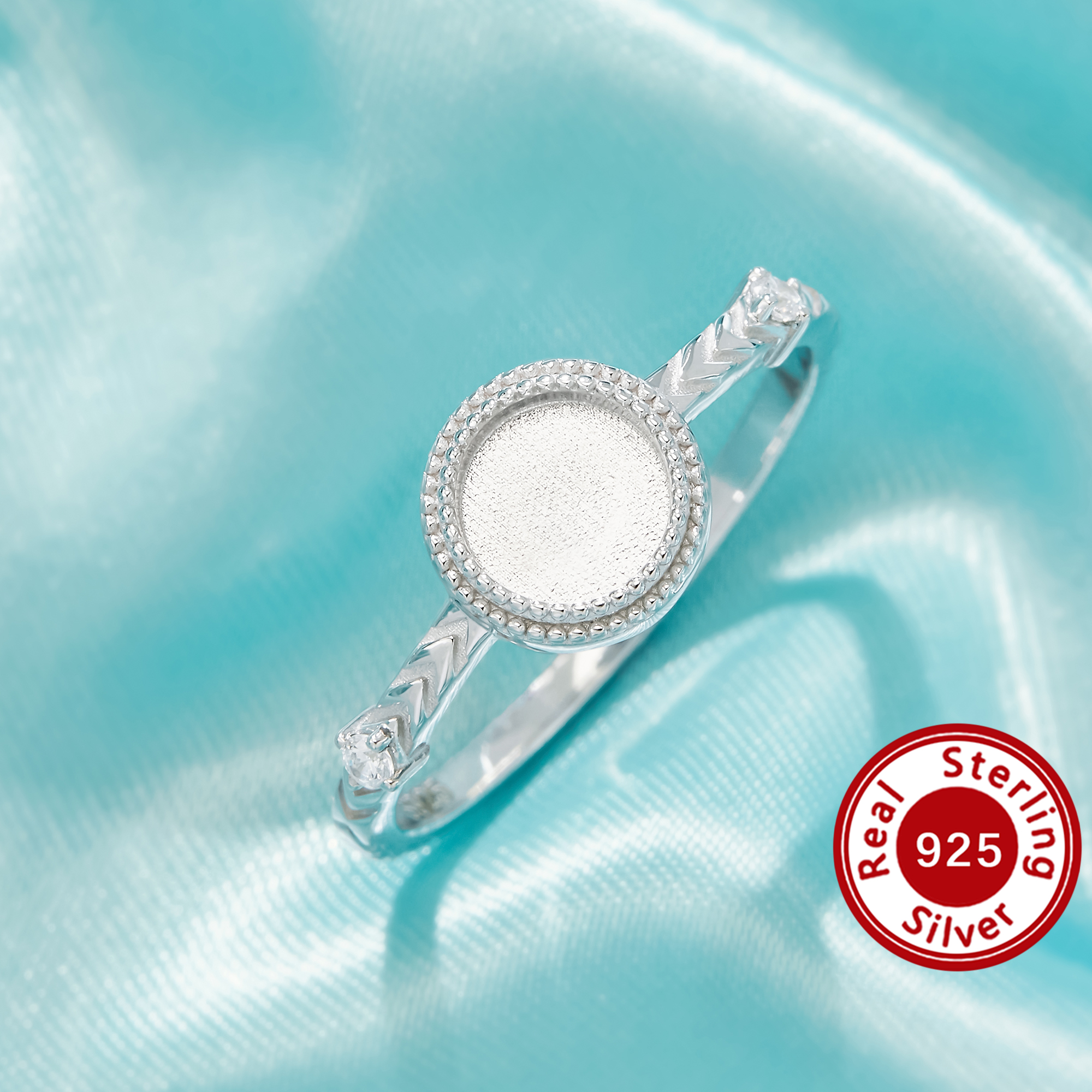 Keepsake Mother Milk Resin Bezel Ring Settings, Round Elegant Solid 925 Sterling Silver Ring, Retro Milgrain Beaded Vintage Jewelry 1215137-1