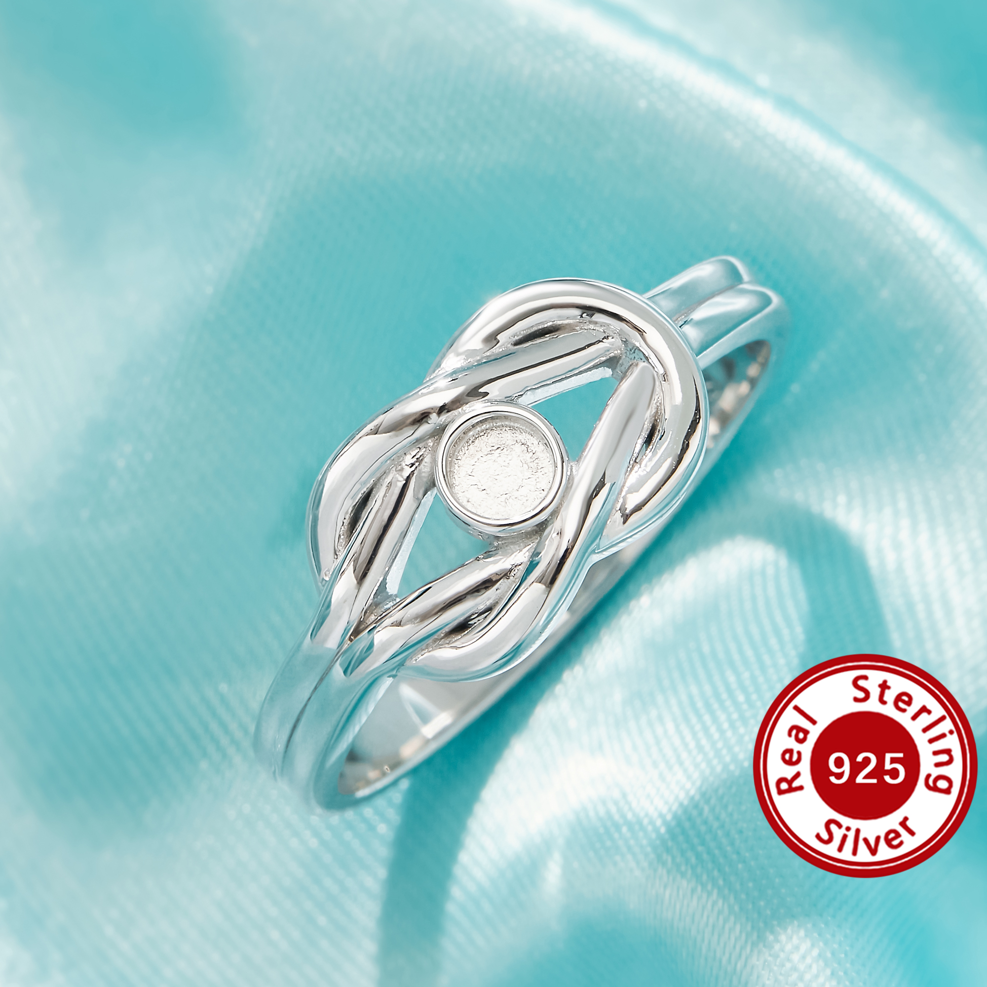 3MM Keepsake Mother Milk Resin Bezel Ring Settings, Round Delicate Solid 925 Sterling Silver Ring,Intertwined Art Deco Luxury Gift 1215138-1