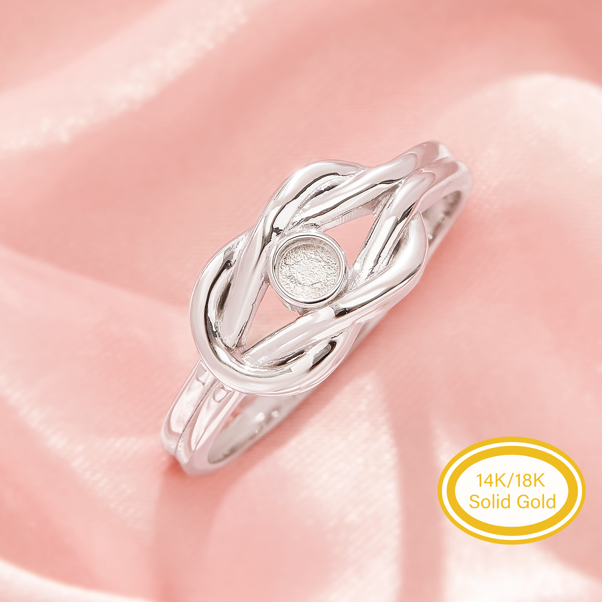 3MM Keepsake Mother Milk Resin Bezel Ring Settings,Infinity Round Delicate Solid 14K 18K Gold Ring, Gorgeous Promise Art Deco Luxury Gift 1215138