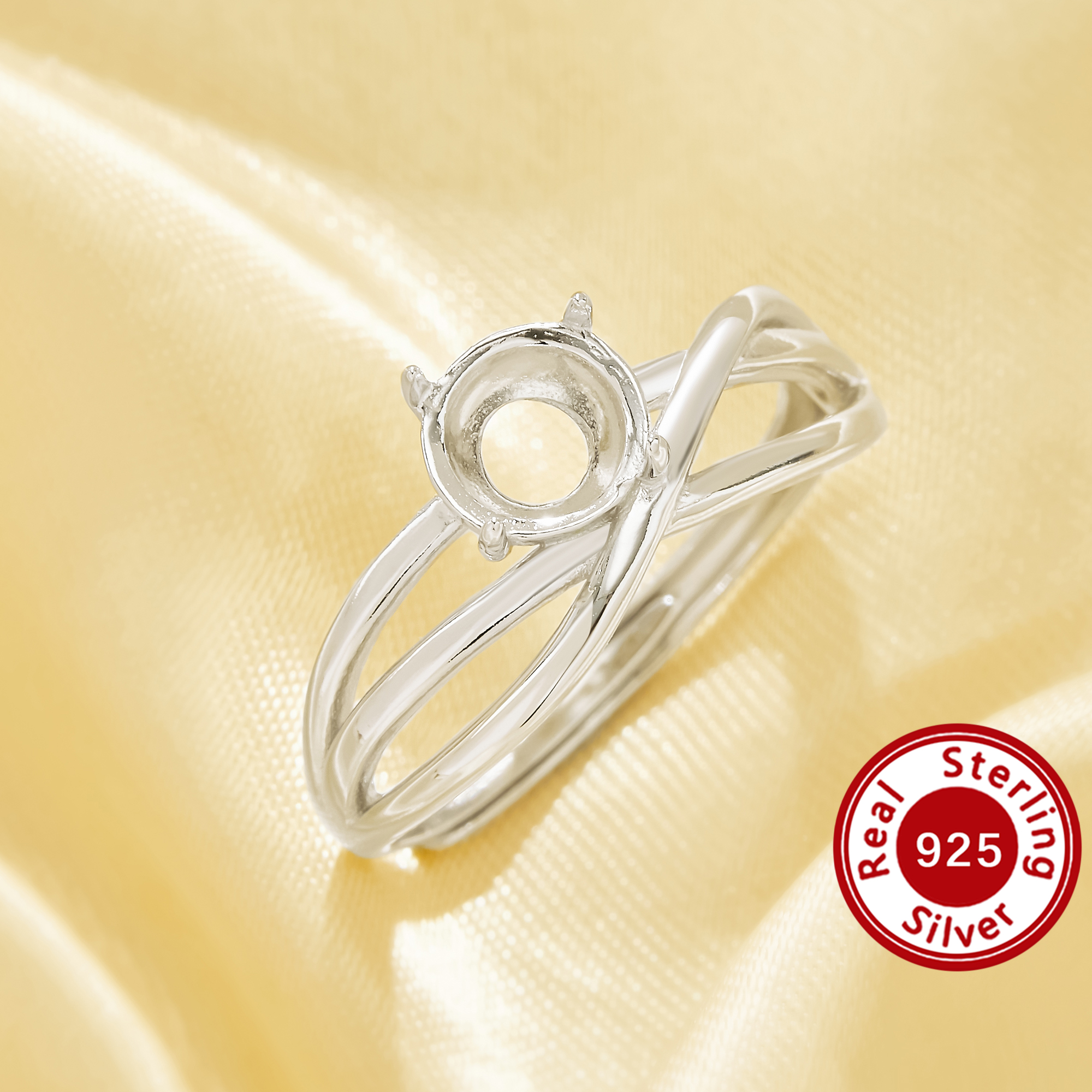 6MM Round Prongs Ring Setting,Infinity Crisscross Line Solid 925 Sterling Silver Ring,Vintage Style Ring,DIY Adjustable Ring Settings 1215142
