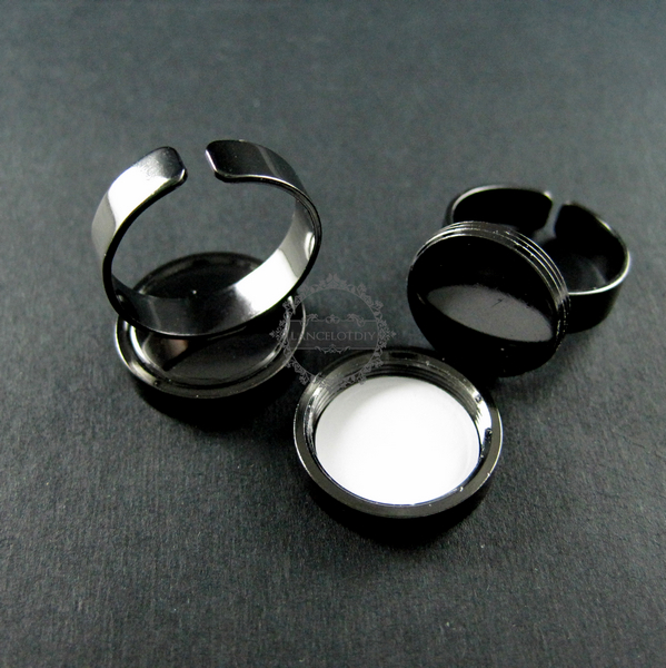 5pcs 14mm gun black round bezels base tray setting photo frame brass adjustable custom ring DIY blanks supplies 1218003 - Click Image to Close