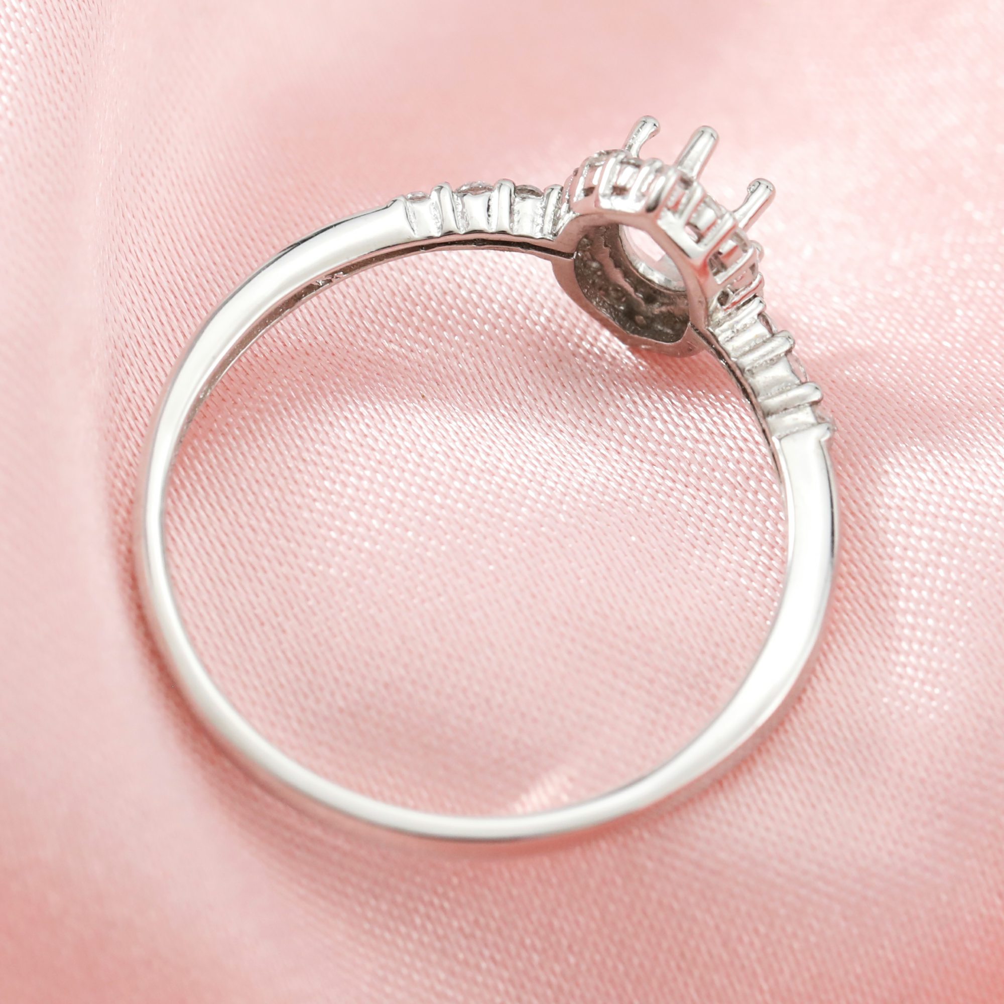 4x6MM Halo Oval Prong Ring Setttings Art Deco Memory Jewelry Solid 14K 18K Gold DIY Ring Blank Wedding Band with Moissanite 1222023-1