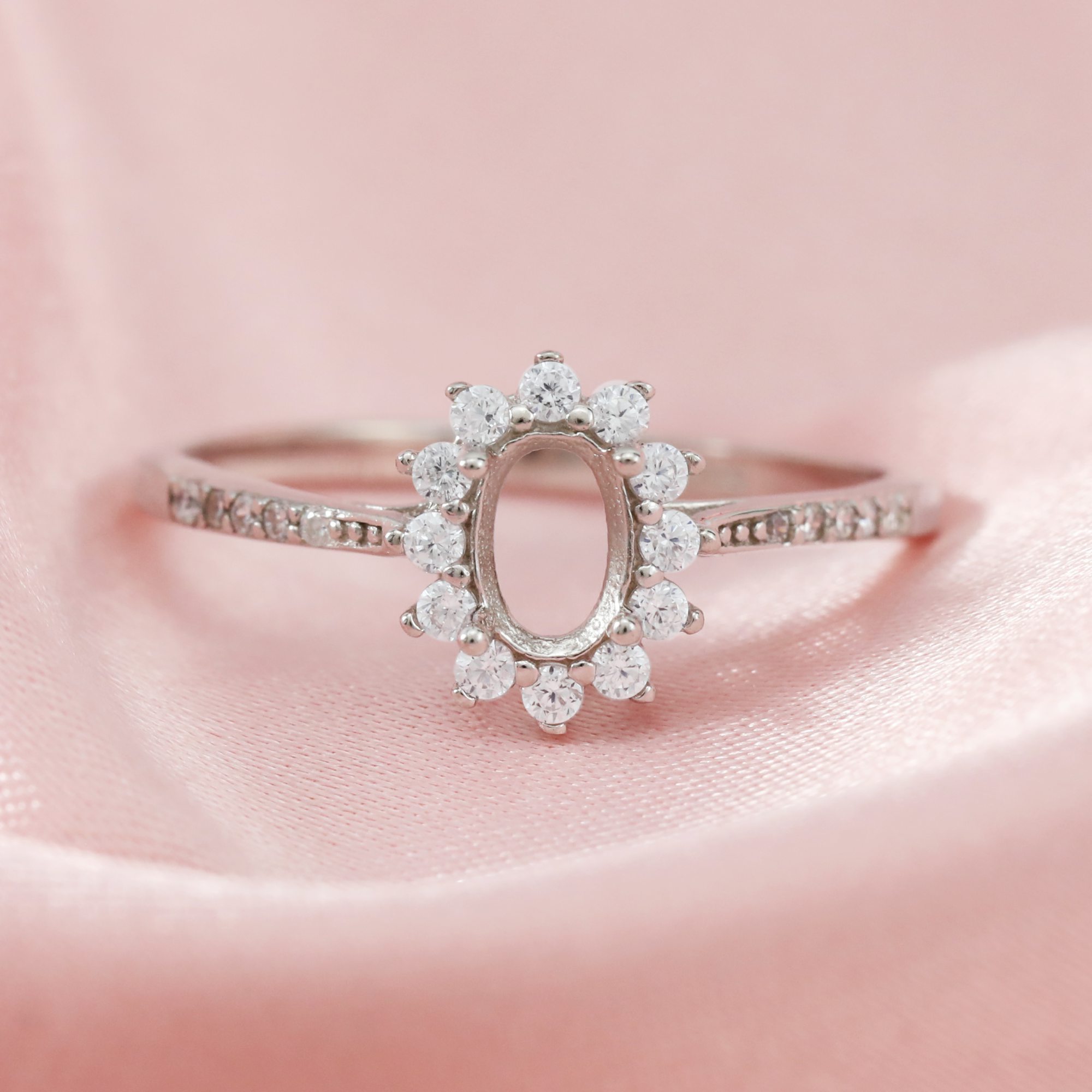 4x6MM Halo Oval Prong Ring Setttings Memory Jewelry Solid 14K 18K Gold DIY Ring Blank Wedding Band with Moissanite 1222061-1