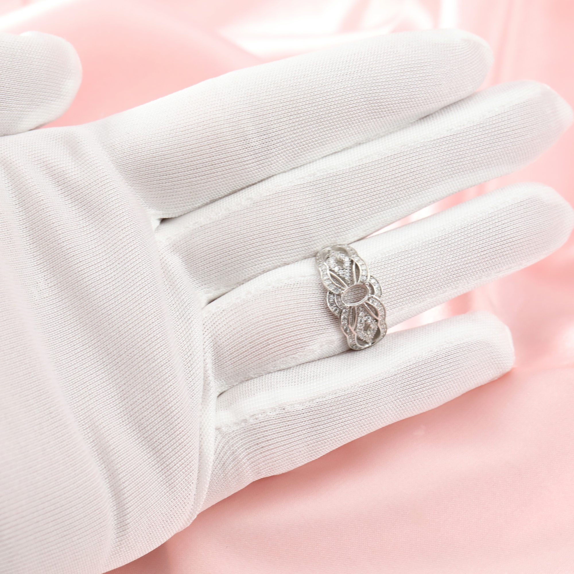 4x6MM Oval Prong Ring Setttings Art Deco Memory Jewelry Solid 14K 18K Gold DIY Ring Blank Wedding Band with Moissanite 1222062-1