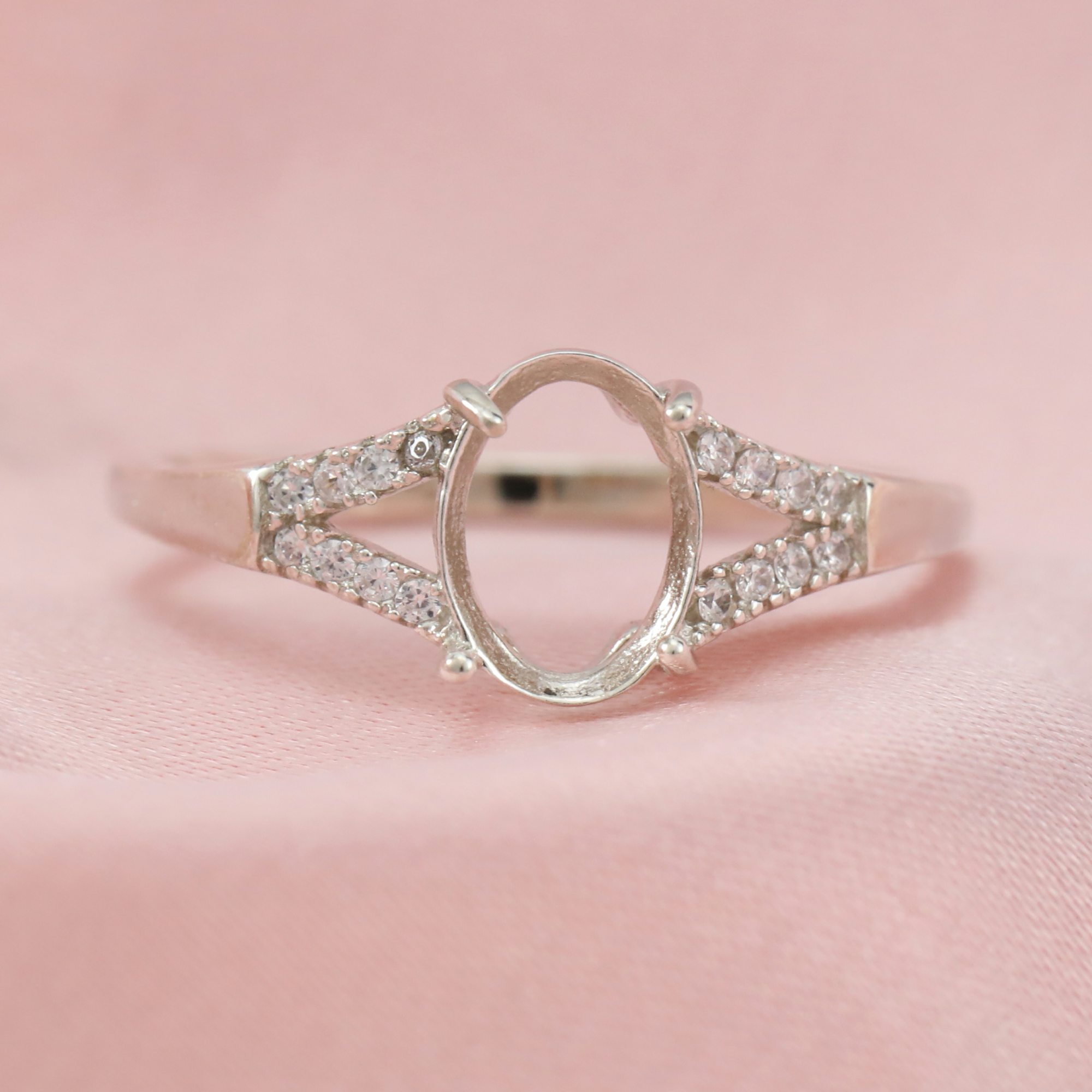 6x8MM Oval Prong Ring Setttings Breast Milk Resin Memory Jewelry Solid 14K 18K Gold DIY Ring Blank Wedding Band with Moissanite 1222066-1