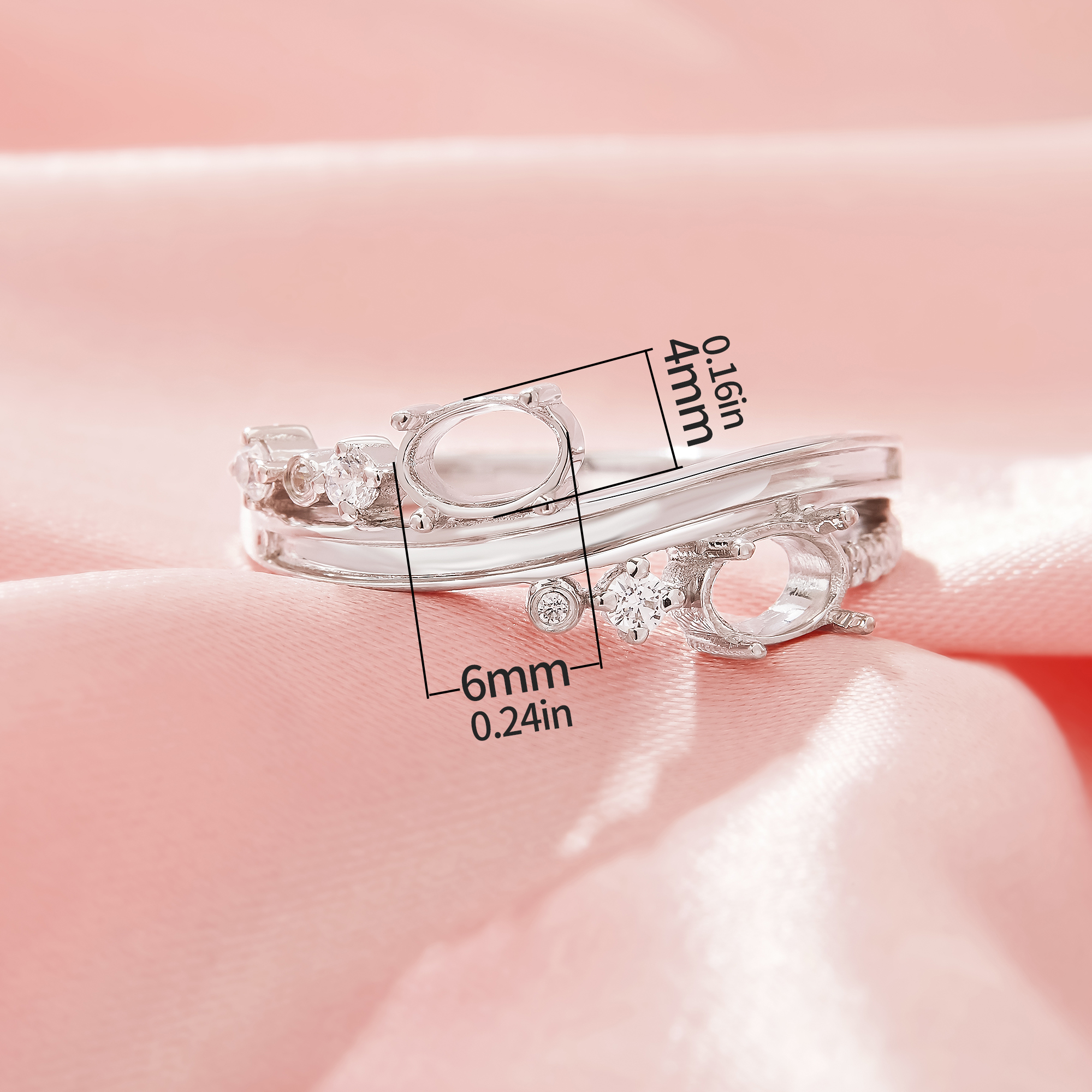 4x6MM 2 Stone Oval Prong Ring Settings,Solid 925 Sterling SilverRing,Keepsake Breast Milk Resin Channel Ring Settings,DIY Ring Supplies 1222128