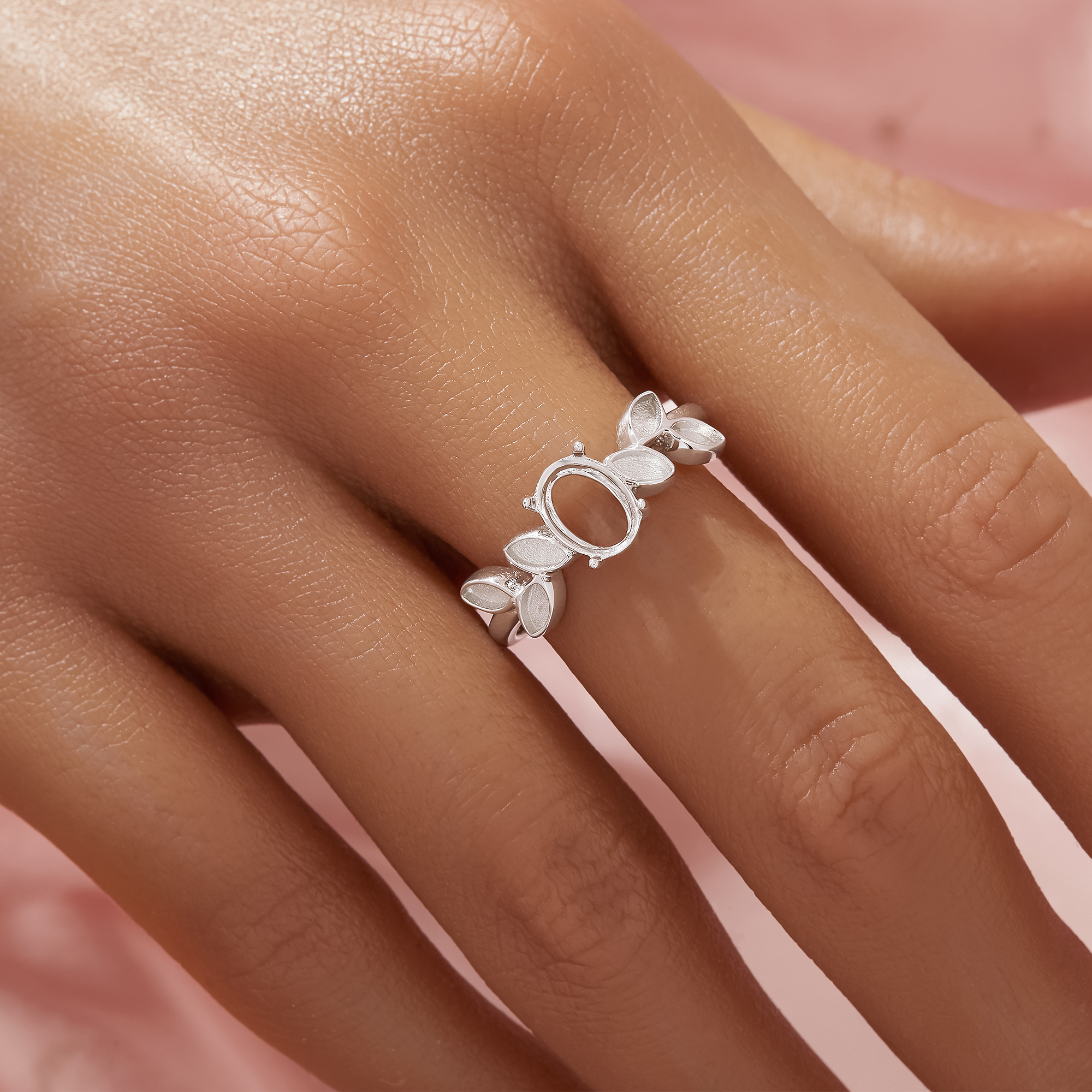 Oval Prong Ring Settings,Tree Branch Leaf Solid 925 Sterling SilverRing,Keepsake Breast Milk Resin Marquise Band Bezel Settings,DIY Ring Supplies 1222129