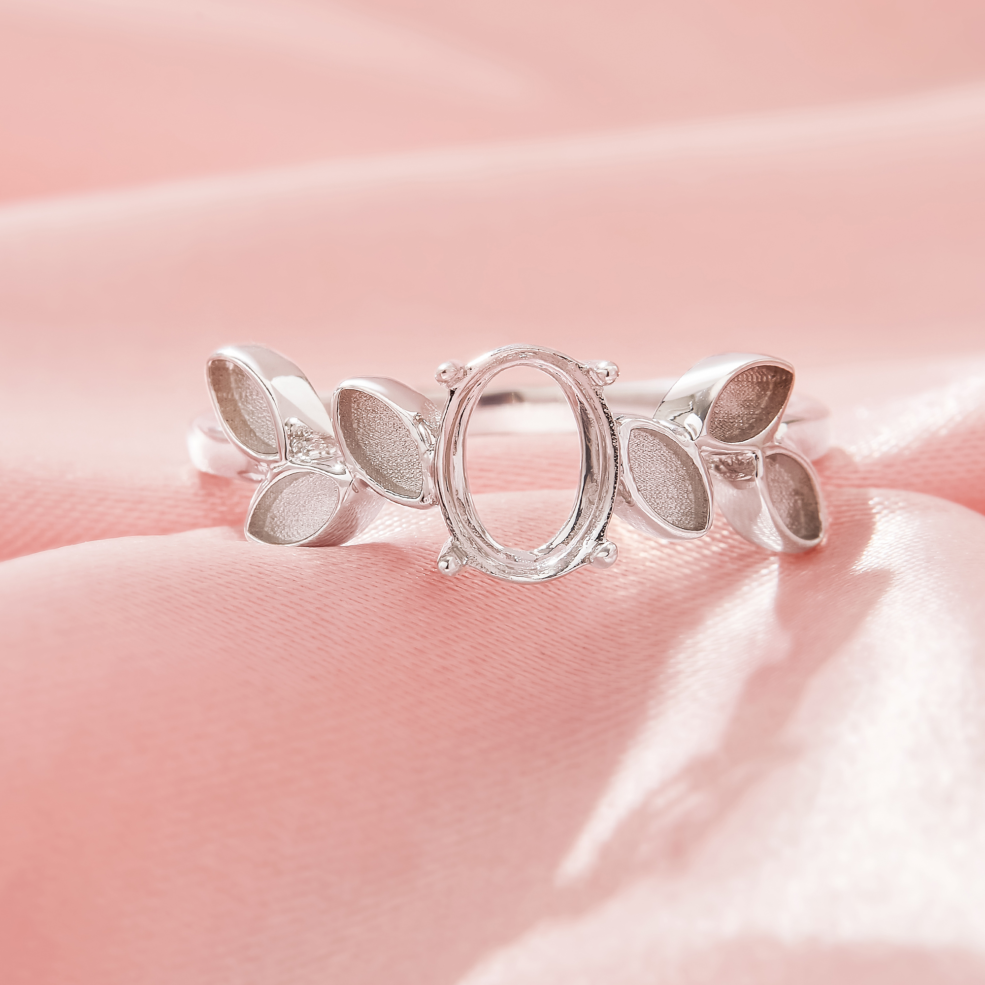 Oval Prong Ring Settings,Tree Branch Leaf Solid 925 Sterling SilverRing,Keepsake Breast Milk Resin Marquise Band Bezel Settings,DIY Ring Supplies 1222129