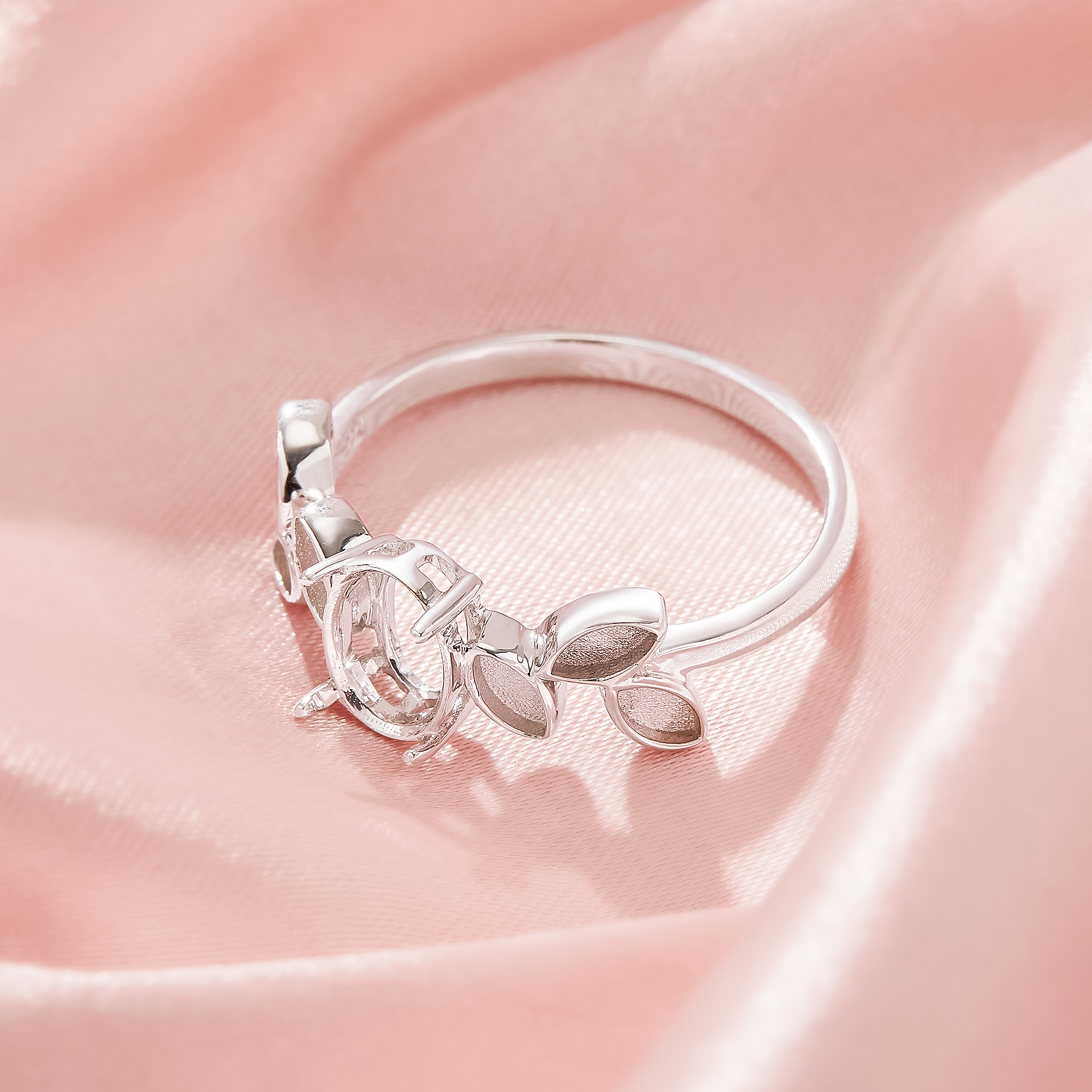 Oval Prong Ring Settings,Tree Branch Leaf Solid 925 Sterling SilverRing,Keepsake Breast Milk Resin Marquise Band Bezel Settings,DIY Ring Supplies 1222129