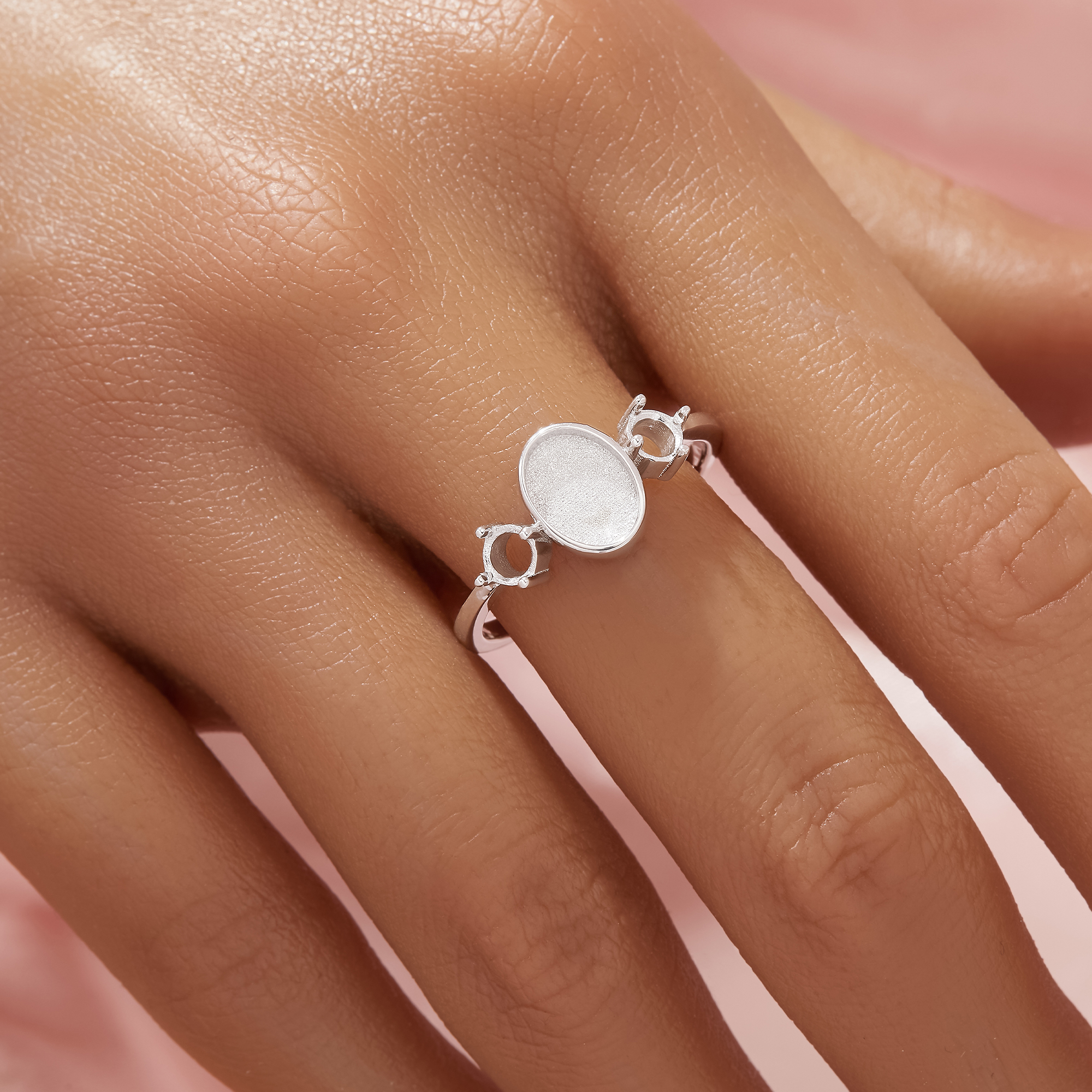 Keepsake Breast Milk Resin Oval Bezel Ring Settings With 4MM Side Stone Round Prong Ring Settings,Solid 925 Sterling SilverRing,Family Ring 1222130