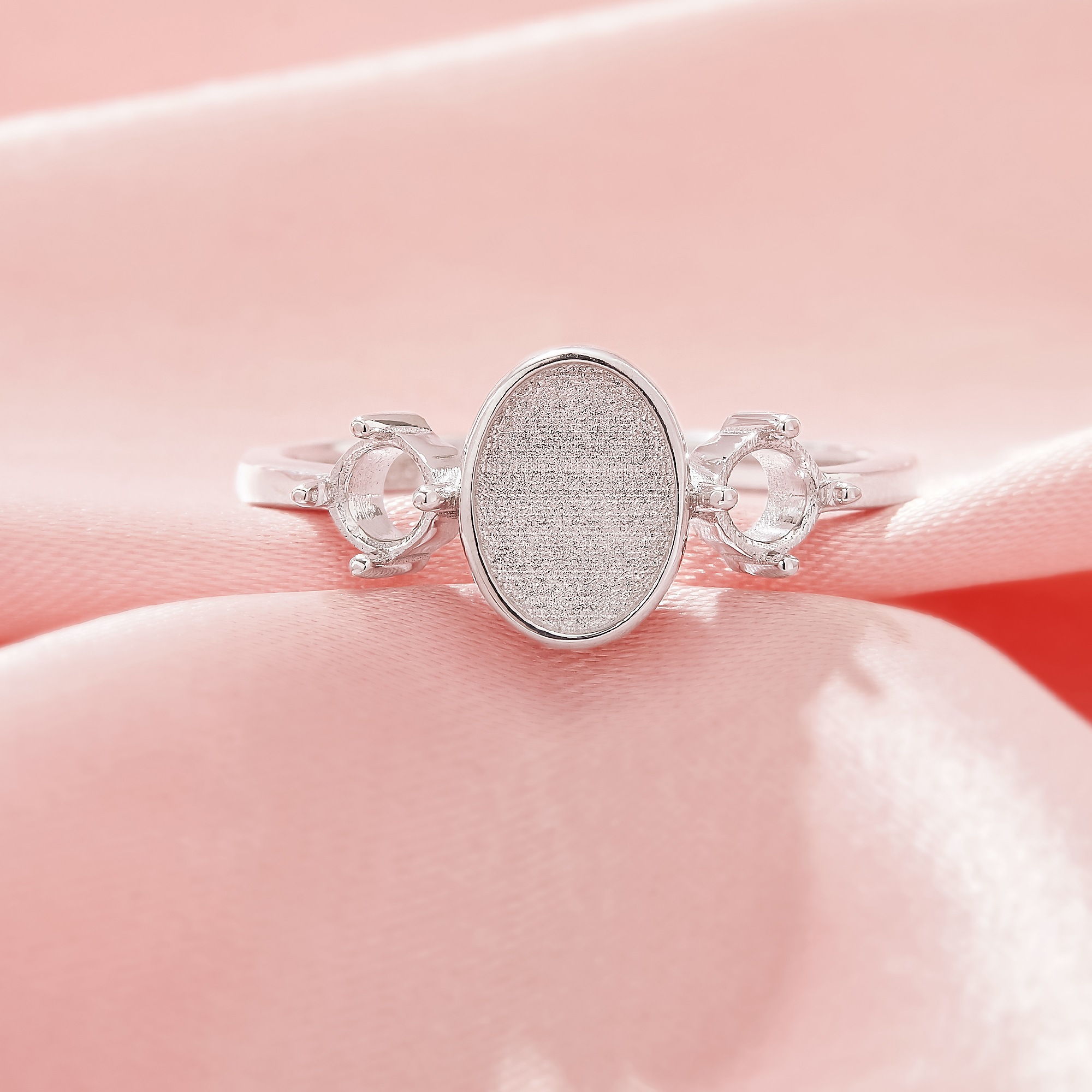 Keepsake Breast Milk Resin Oval Bezel Ring Settings With 4MM Side Stone Round Prong Ring Settings,Solid 925 Sterling SilverRing,Family Ring 1222130