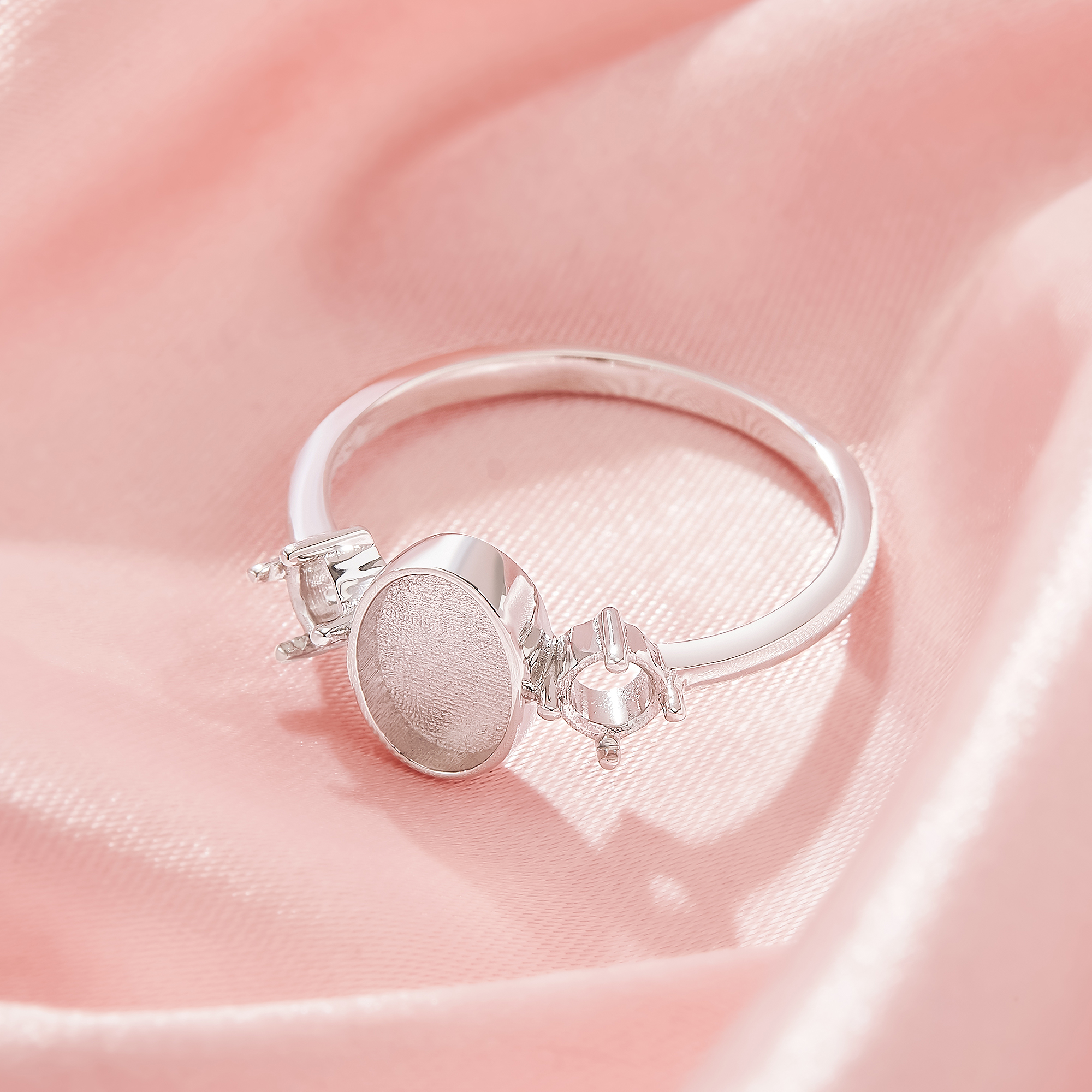 Keepsake Breast Milk Resin Oval Bezel Ring Settings With 4MM Side Stone Round Prong Ring Settings,Solid 925 Sterling SilverRing,Family Ring 1222130