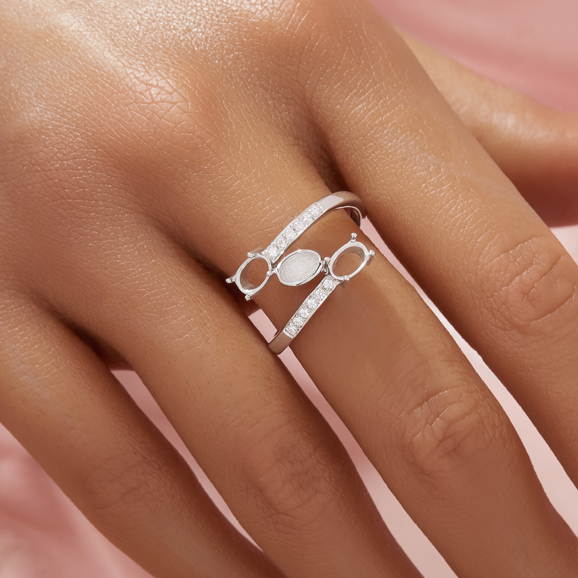 4x6MM Keepsake Breast Milk Resin Oval Bezel Ring Settings With 2 Stones Oval Prong Ring Settings,Bypass Solid 925 Sterling SilverRing,Family Ring 1222131